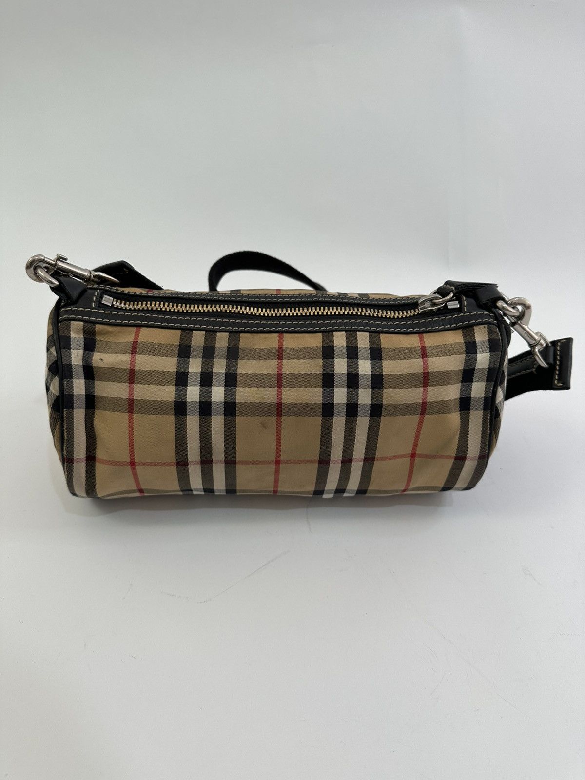 Burberry BURBERRY Black/Beige House Check Canvas Leather Barrel Bag Size ONE SIZE - 2 Thumbnail