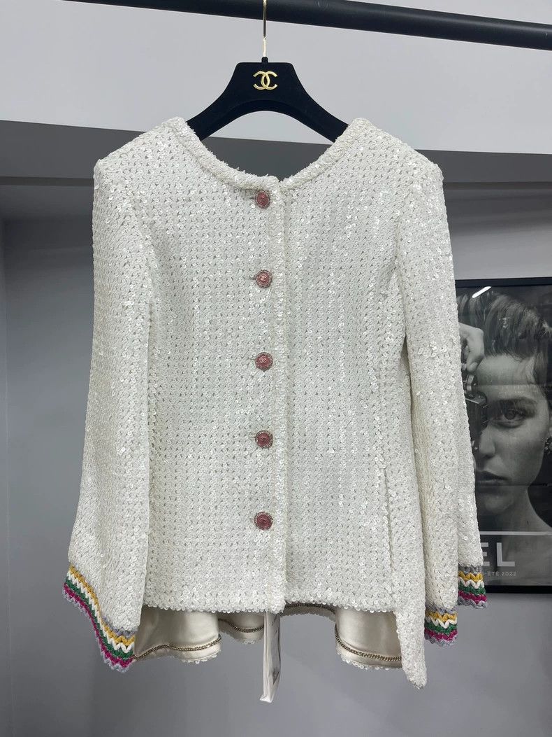 Chanel Chanel 22S White Sequin Jacket Size US M / EU 48-50 / 2 - 1 Thumbnail