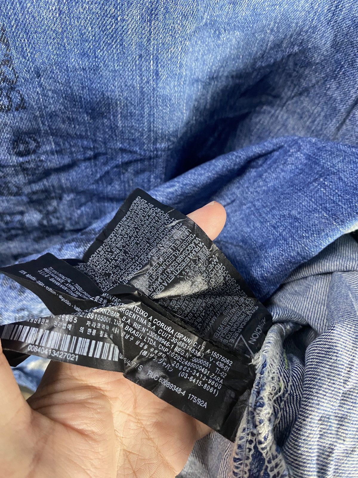 Designer × Zara Zara Distressed Printed Faux Denim Pullover Size US XL / EU 56 / 4 - 5 Thumbnail