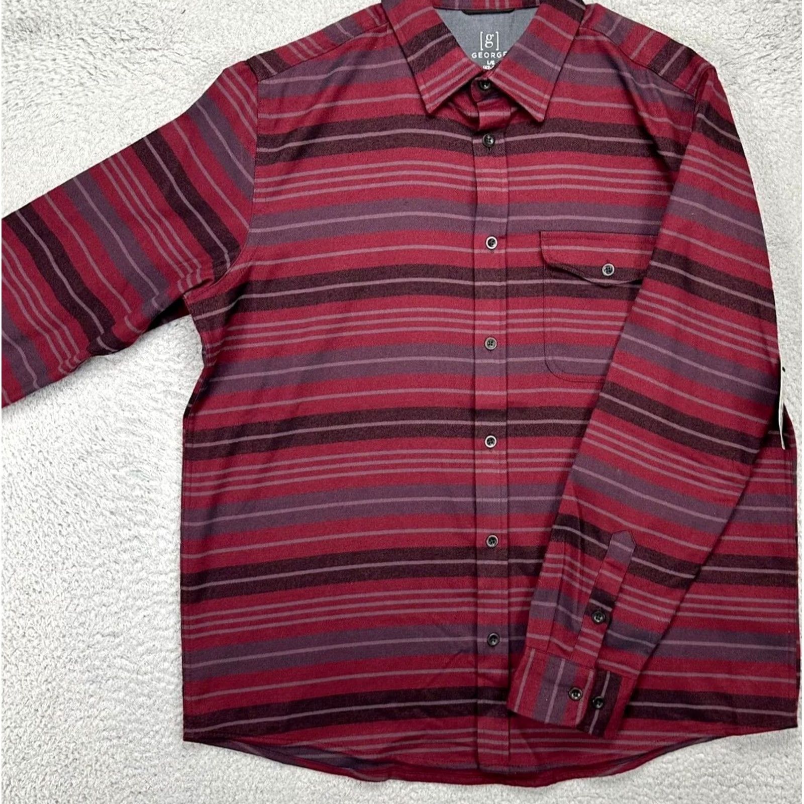 George George Mens Large Red Stripe Flannel Button Up Long Sleeve Shirt NEW Size US L / EU 52-54 / 3 - 3 Thumbnail