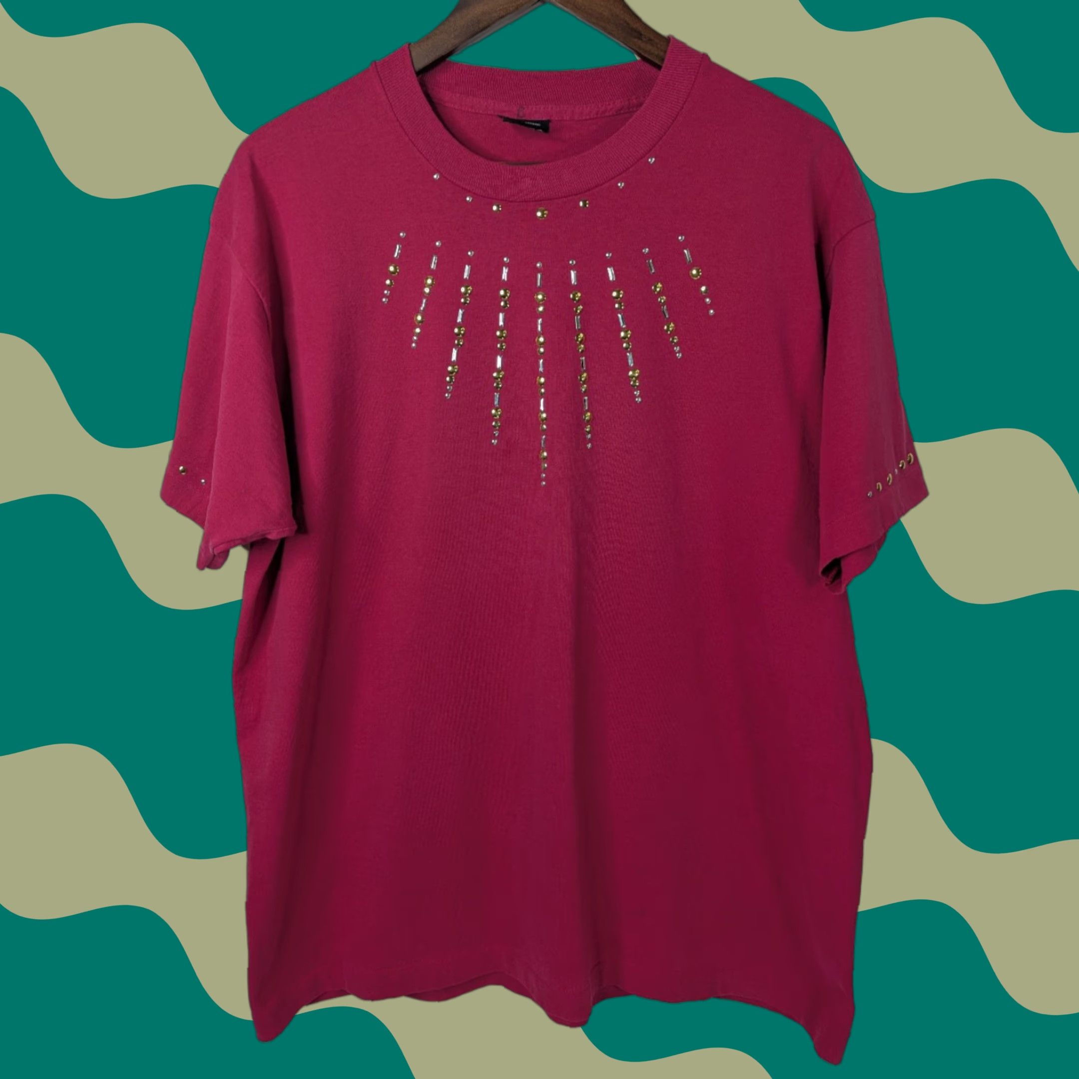 Vintage VINTAGE Screen Stars T-Shirt Shirt Unisex Adults XL Pink 90s Beaded Animal Print Crew Neck Short Sleeve Cotton Blend Size US XL / EU 56 / 4 - 1 Thumbnail