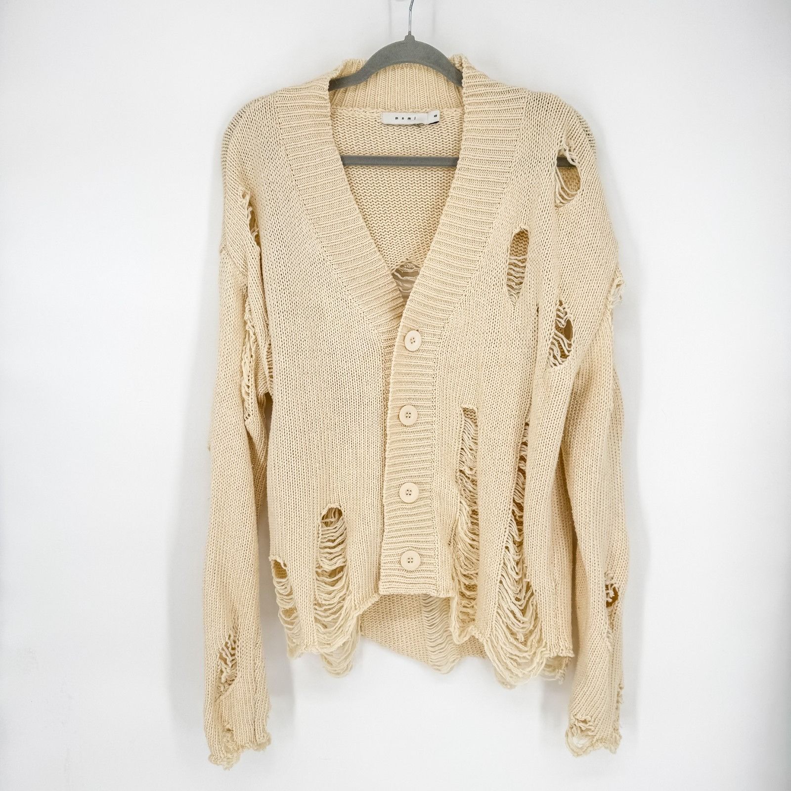 MNML MNML Distressed Cardigan Sweater Cream Shredded Grunge Butto Size US XS / EU 42 / 0 - 3 Thumbnail