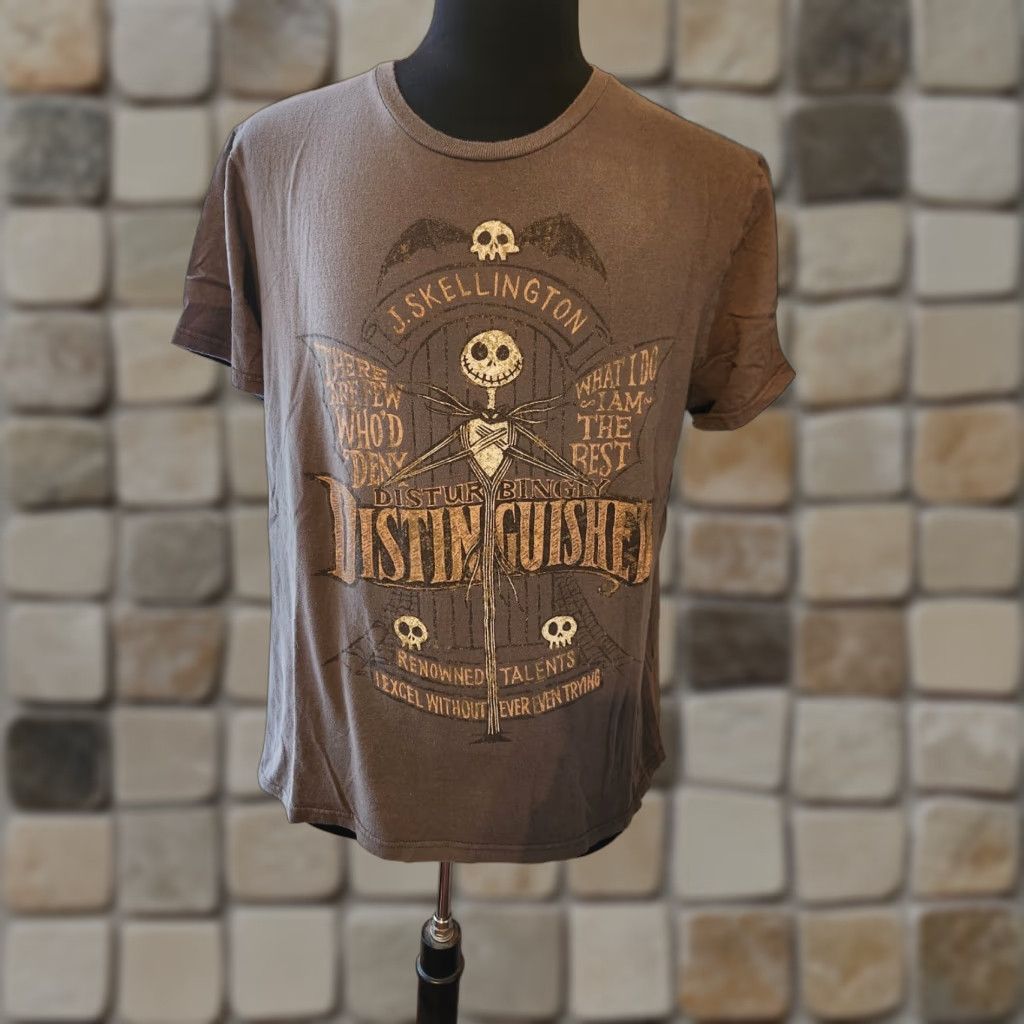 Disney Jack Skellington Shirt Mens L Gray Disturbingly Distinguished Skeleton Skull Disney Halloween Movie Cotton Knit Crew Neck Short Sleeve T-Shirt Size US L / EU 52-54 / 3 - 1 Thumbnail