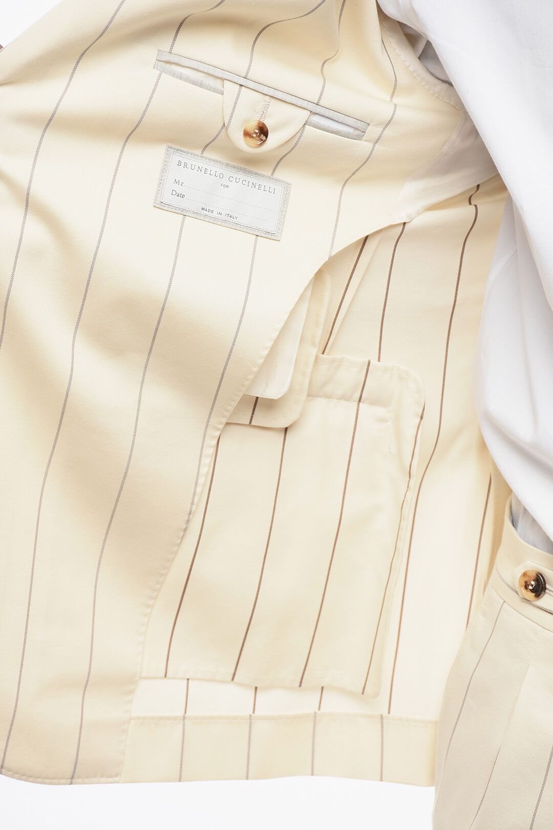 Brunello Cucinelli og1mm0725 Cotton and Wool Pinstriped Suit in Ivory Size US L / EU 52-54 / 3 - 6 Thumbnail