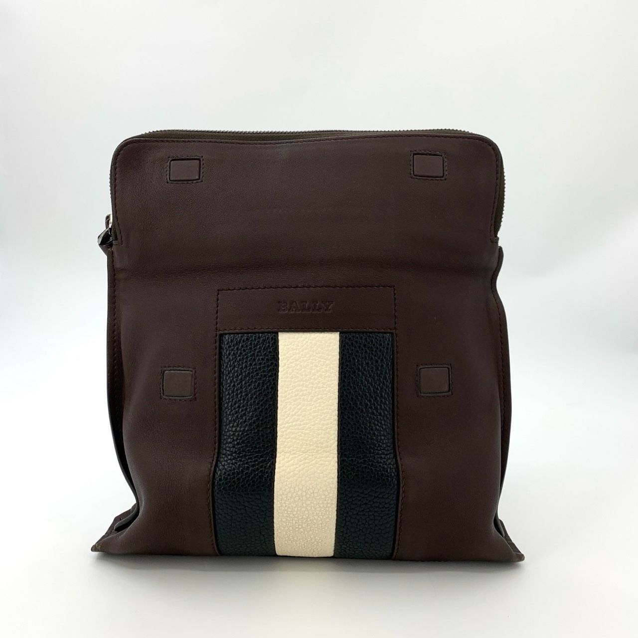 Bally Brown Leather Crossbody Bag With Striped Design & Zipp