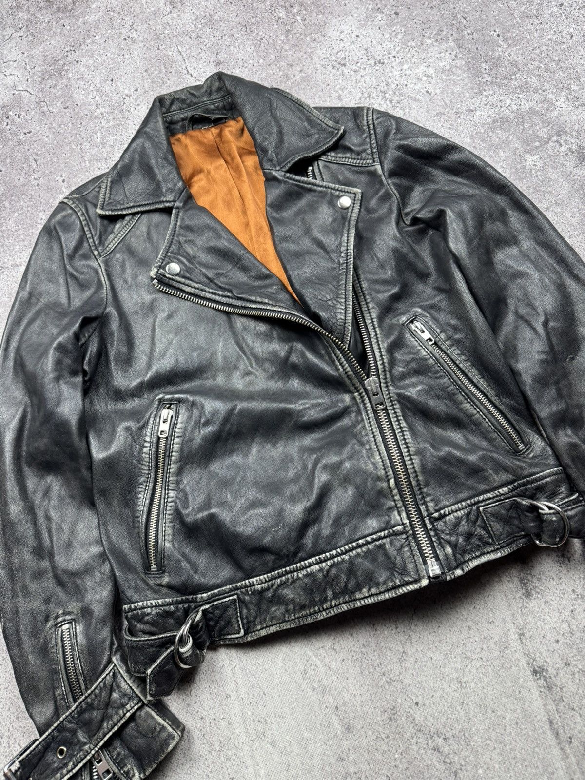 Japanese Brand VINTAGE 90S CROPPED BLACK LEATHER DISTRESSED BIKER JACKET Size US S / EU 44-46 / 1 - 4 Thumbnail