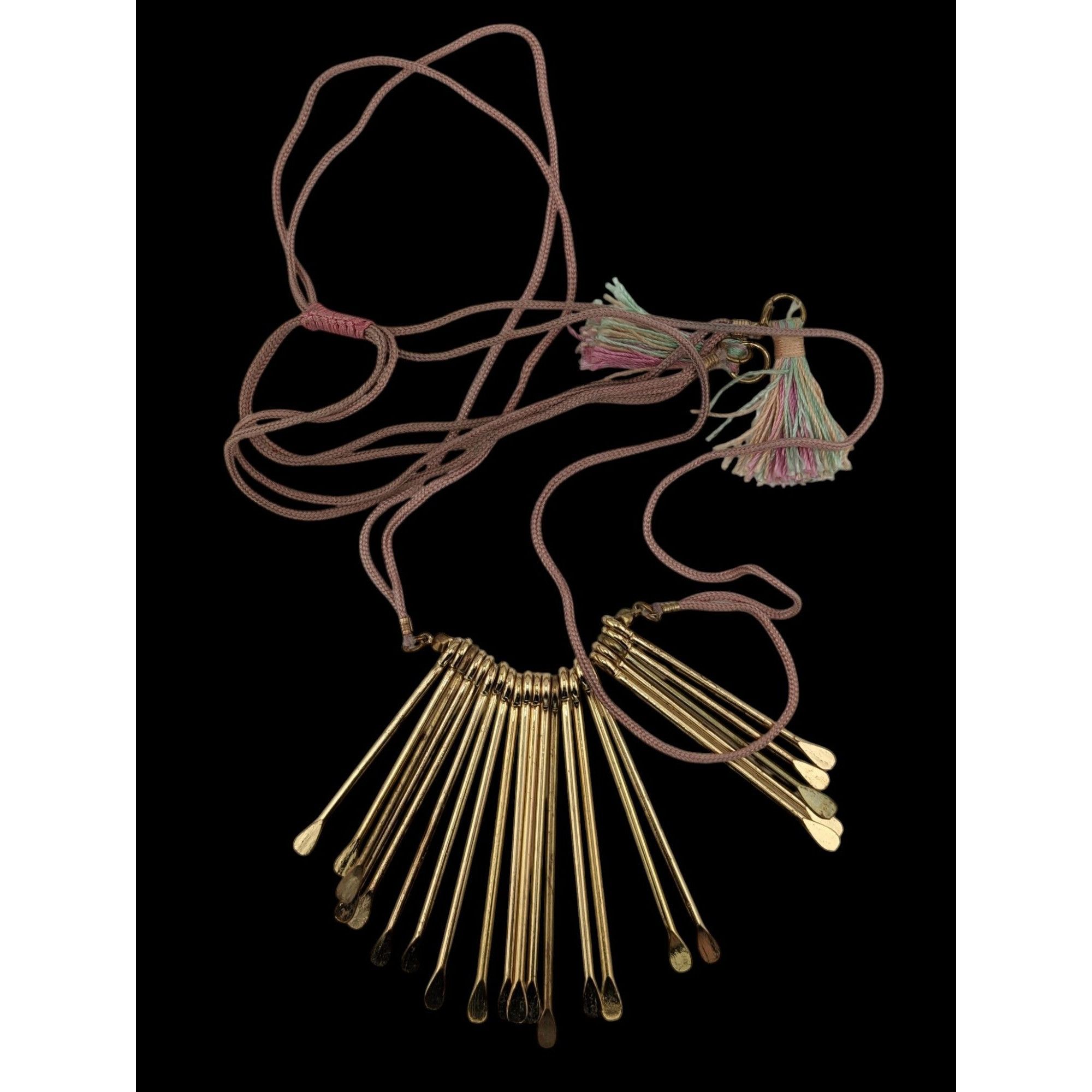 Other Vintage Bohemian Gold-Tone Spiked Necklace With Pink Cord & Size ONE SIZE - 3 Thumbnail
