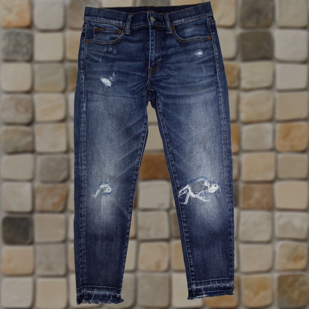 Polo Ralph Lauren Polo Ralph Lauren Jeans Women's 28 Tompkins Skinny Crop Stretch Distressed - Blue Size 28" / US 6 / IT 42 - 1 Thumbnail