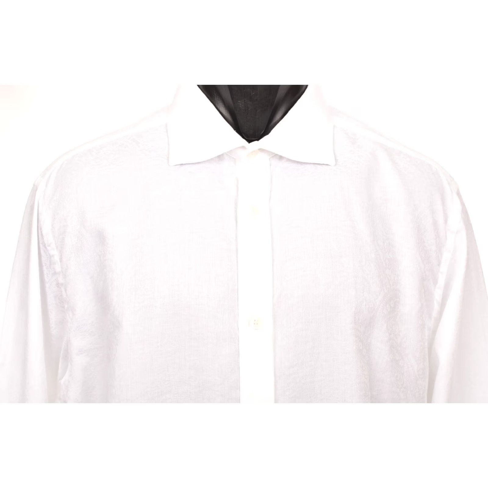 Vintage New & Lingwood White Paisley Pattern Cufflinks Button Shirt 2016433 Size 16, White, Dress Shirt, Long Sleeve, Men, 100% Cotton Size US L / EU 52-54 / 3 - 2 Thumbnail