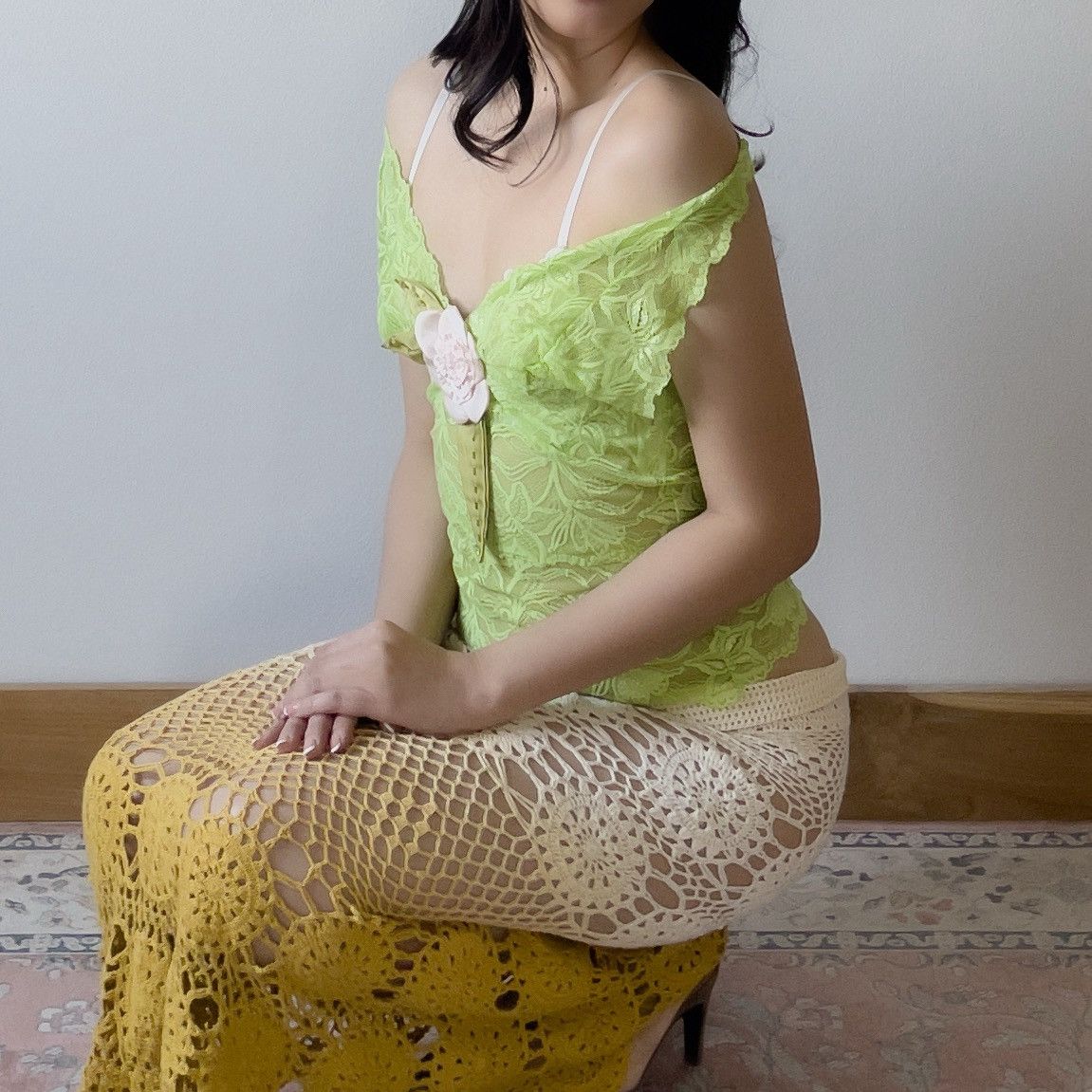 Other Romantic Y2K Lime Green Lace Sheer Halter Camisole (M) Size M / US 6-8 / IT 42-44 - 2 Thumbnail