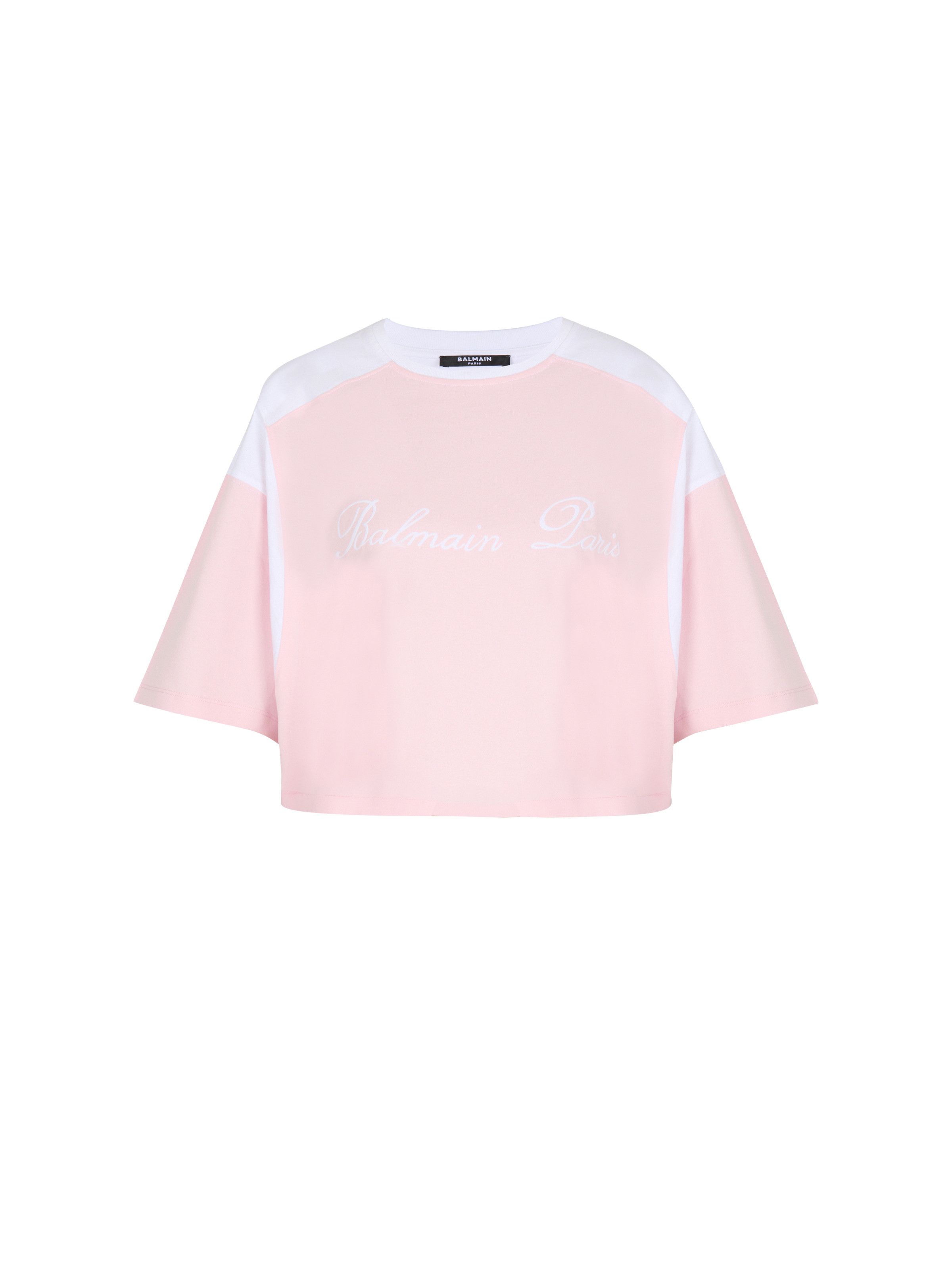 Balmain o1s1wg110725 Logo Colorblock Cropped T-Shirt in Pink Size S / US 4 / IT 40 - 1 Thumbnail