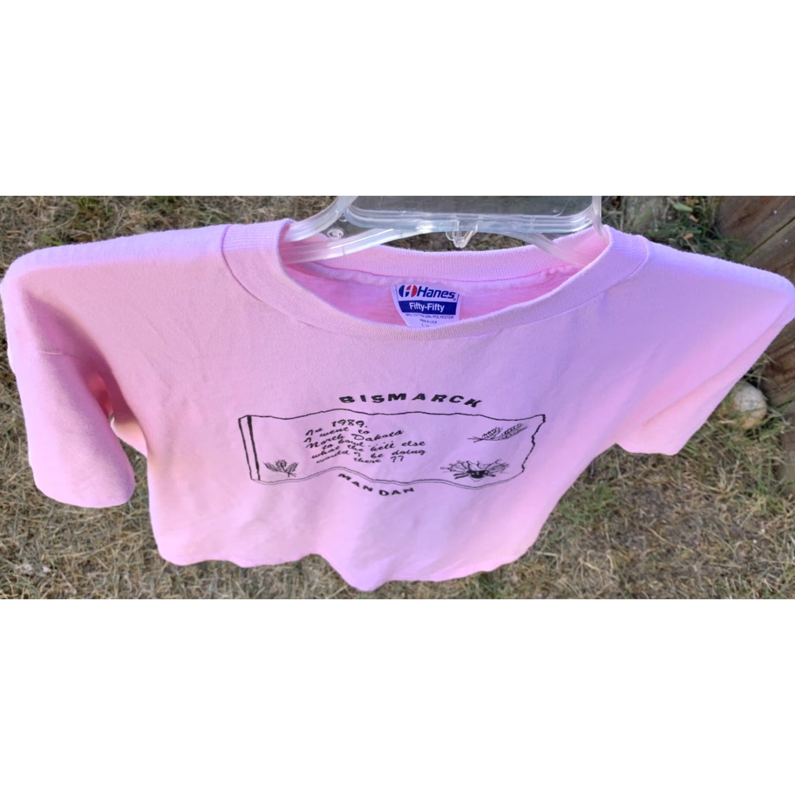 Hanes VINTAGE Hanes T-Shirt Bowl 1989 North Dakota Bismarck Mandan 80s Bowling Graphic Single Stitch Pink L Mens Men Size US L / EU 52-54 / 3 - 4 Thumbnail