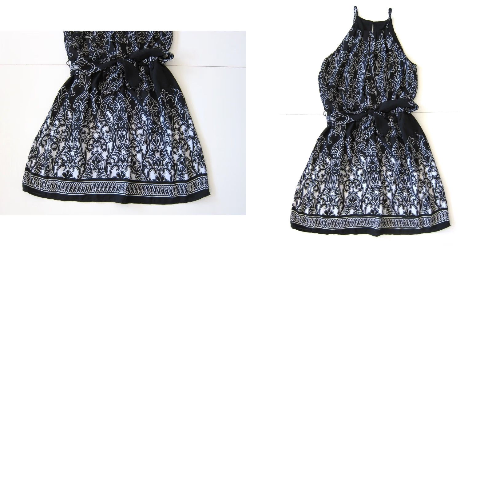 Vintage VINTAGE Bisou Bisou Black White Floral Sleeveless High Neck Empire Waist Sun Dress 2 Size XS / US 0-2 / IT 36-38 - 8 Thumbnail