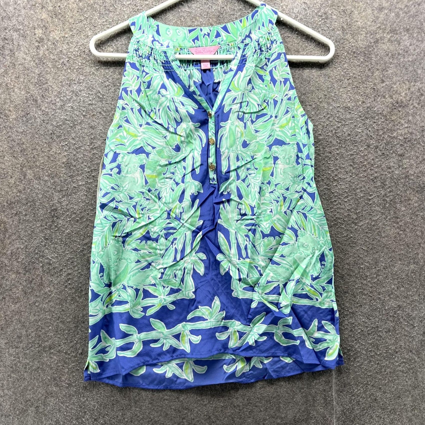Lilly Pulitzer Lilly Pulitzer Blouse Womens XXS Blue Green Floral Silk Sleeveless V Neck Top Size XXS / US 00 / IT 34 - 2 Thumbnail