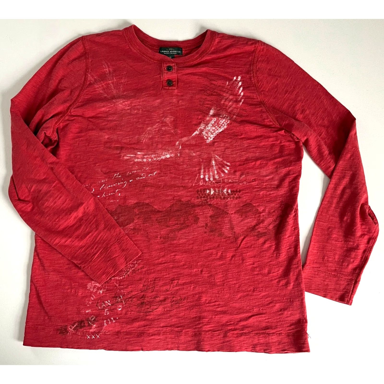 Vintage VINTAGE Lauren Jeans Co. Ralph Lauren Women's Long Sleeve Henley Shirt 1X Brick Red Cotton Mens Women's Girls? Size XL / US 12-14 / IT 48-50 - 3 Thumbnail