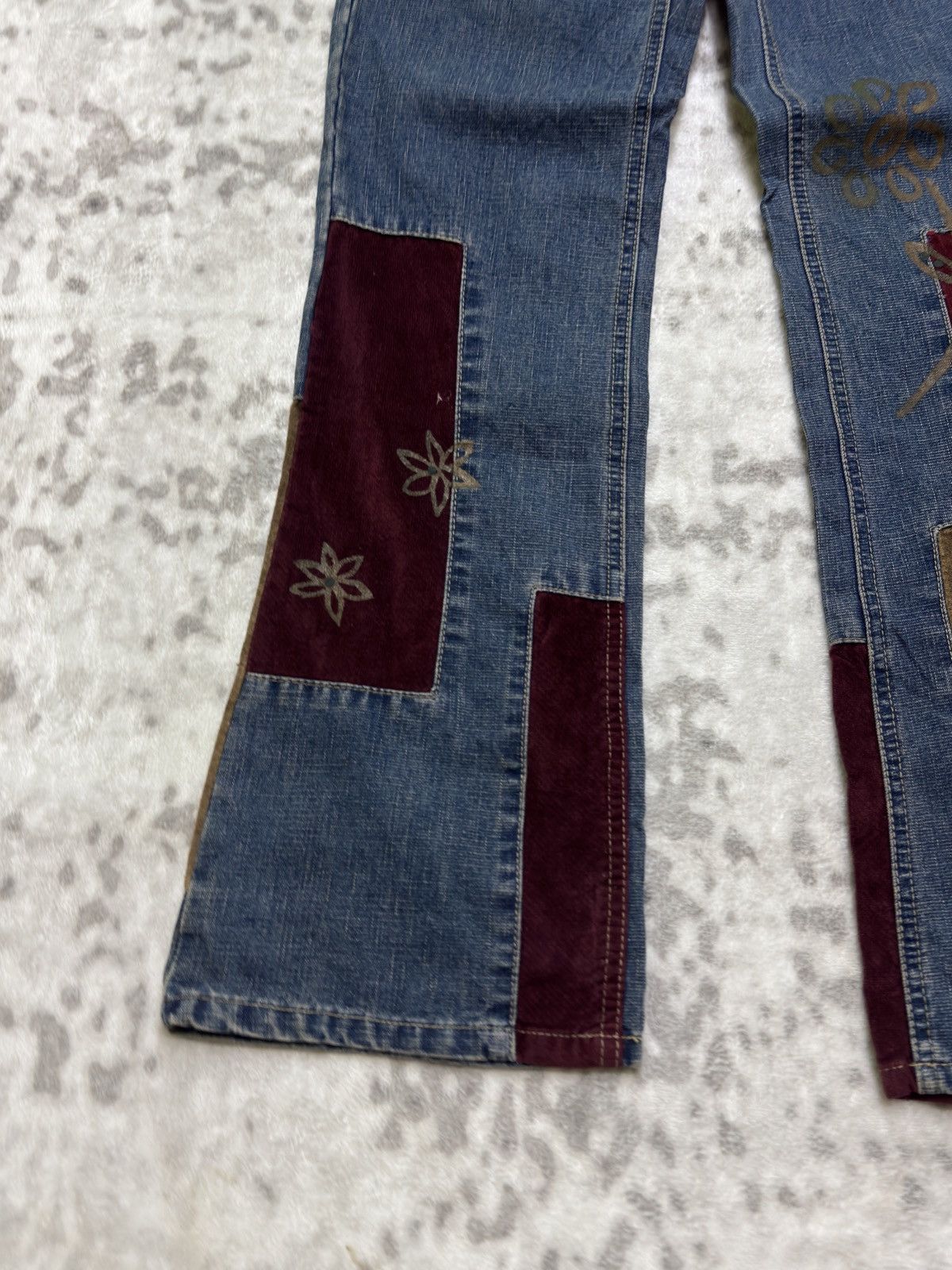 Hysteric Glamour No Boundaries Y2K Patchwork Velvet Bootcut Flare Denim Jeans Size US 27 - 8 Thumbnail
