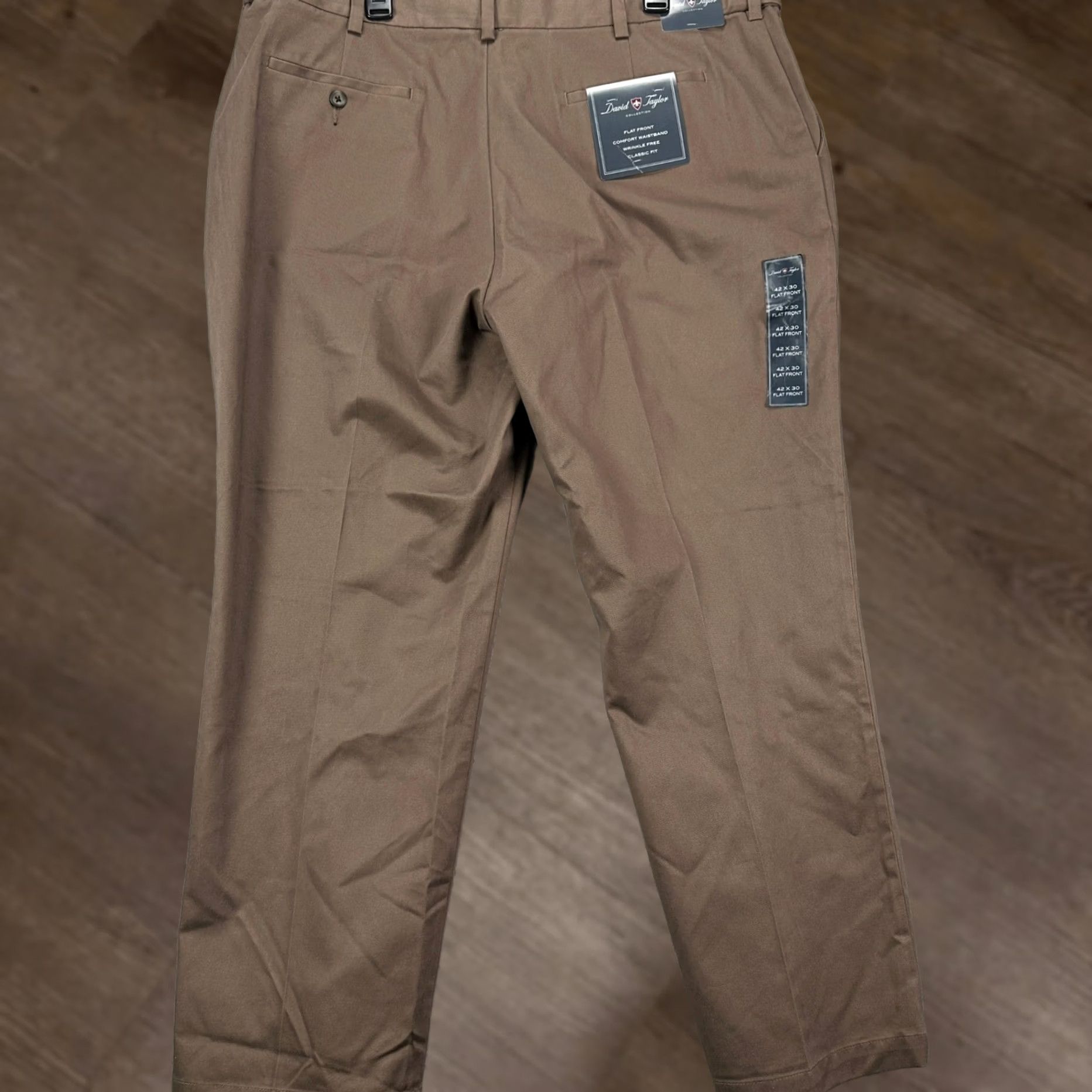 Vintage David Taylor Pants Khaki Men 42X30 Brown Flat Front Classic Fit Chino Casual NEW Size US 42 / EU 58 - 1 Thumbnail