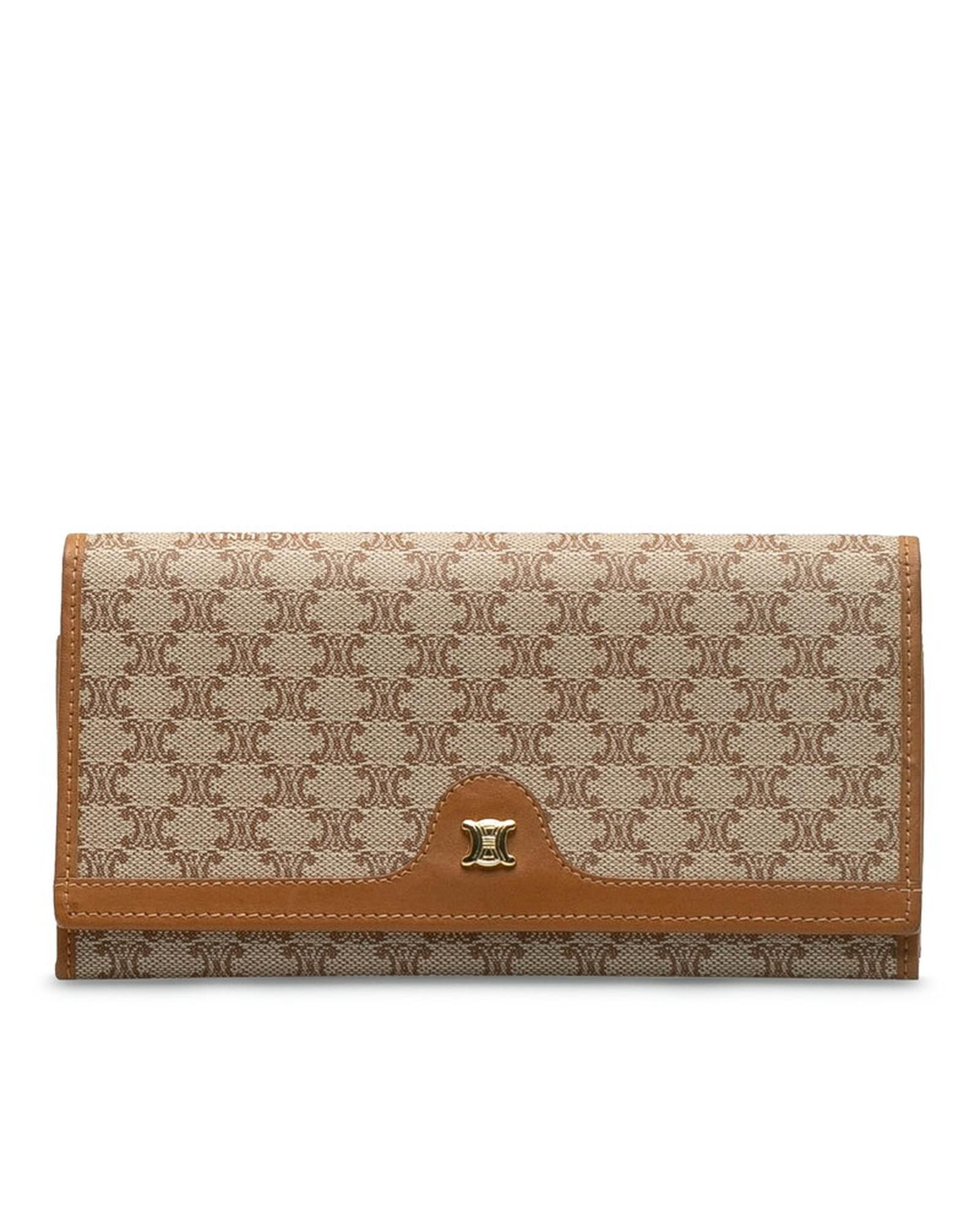 image of Celine Brown Canvas Flap Wallet, Women's