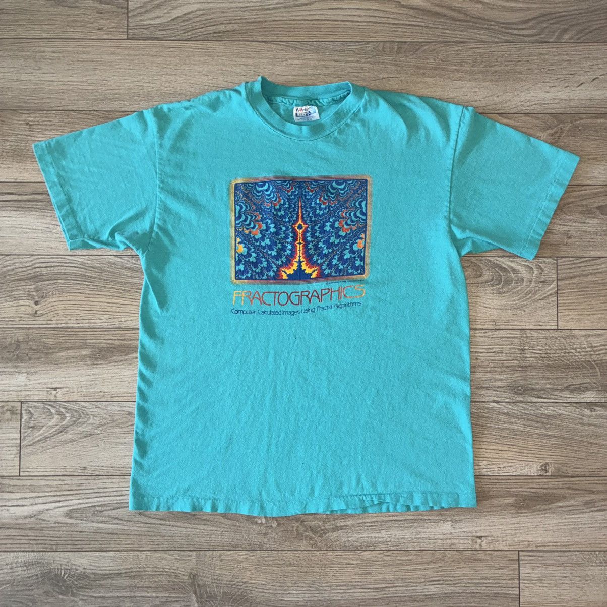 Hanes 90s Fractal Art Tee Shirt Size US L / EU 52-54 / 3 - 1 Thumbnail