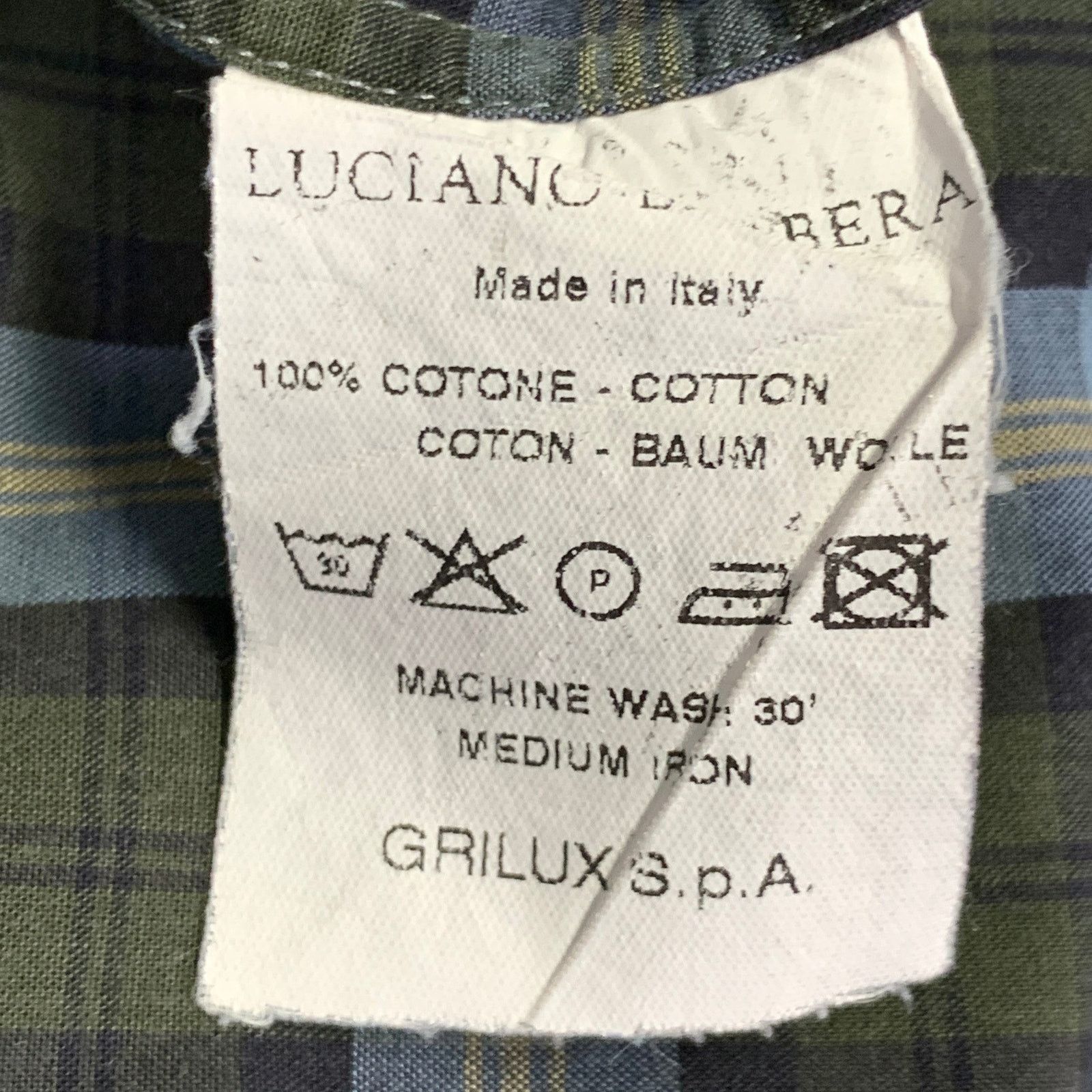 Luciano Barbera Size 44 Blue Olive Plaid Cotton One Pocket Long Sleeve Shirt Size US XL / EU 56 / 4 - 7 Thumbnail