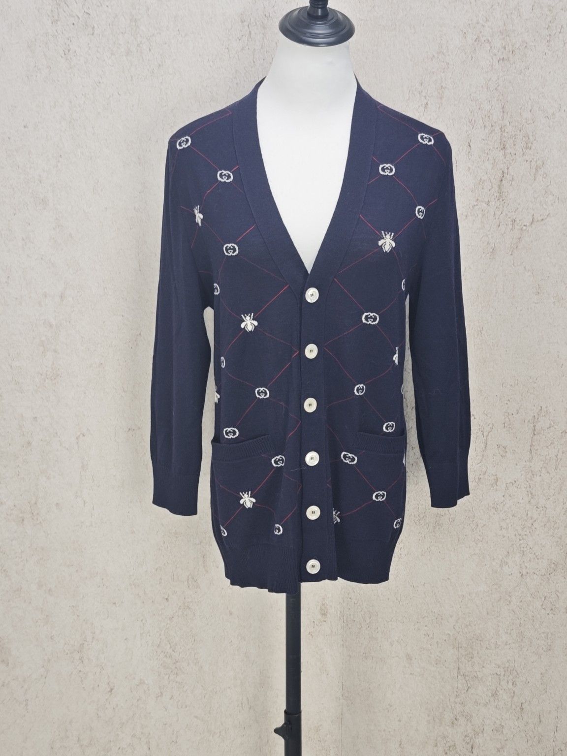 Gucci Gucci Bee GG Pattern V-Neck Cardigan Size S Size US S / EU 44-46 / 1 - 1 Thumbnail