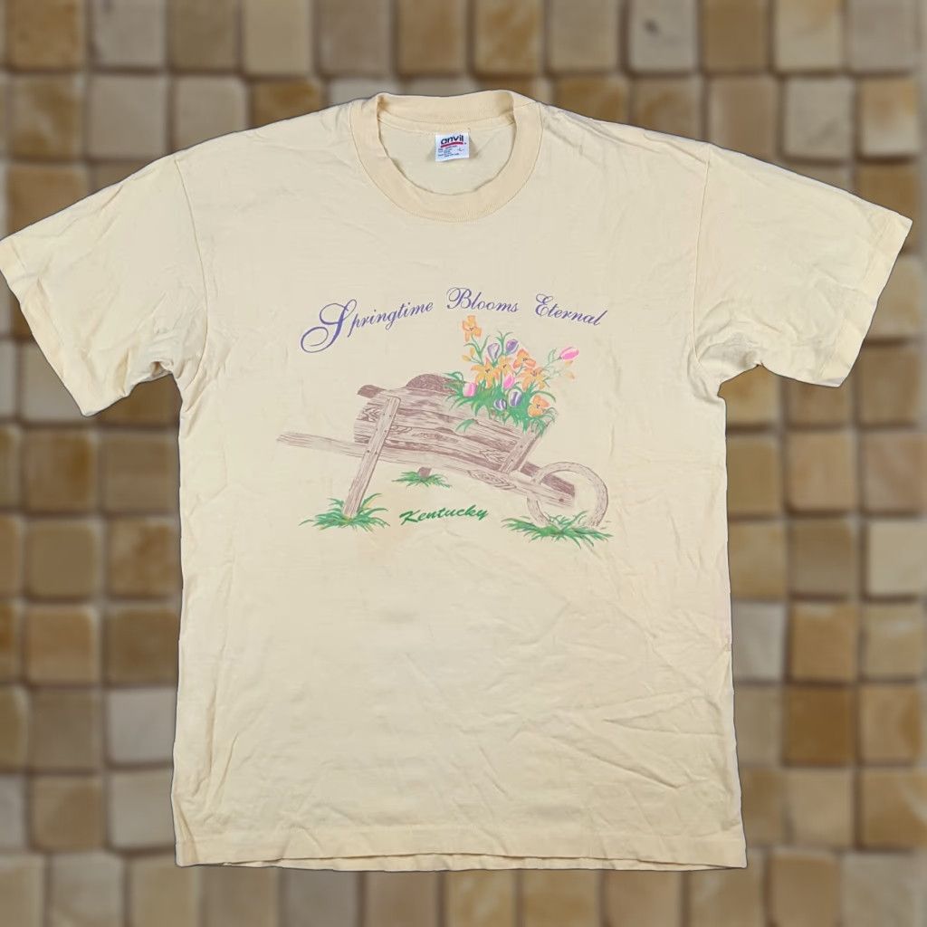 Anvil VINTAGE 90s Springtime Blooms Eternal Kentucky Size L Nature Flower T Shirt Size US L / EU 52-54 / 3 - 1 Thumbnail