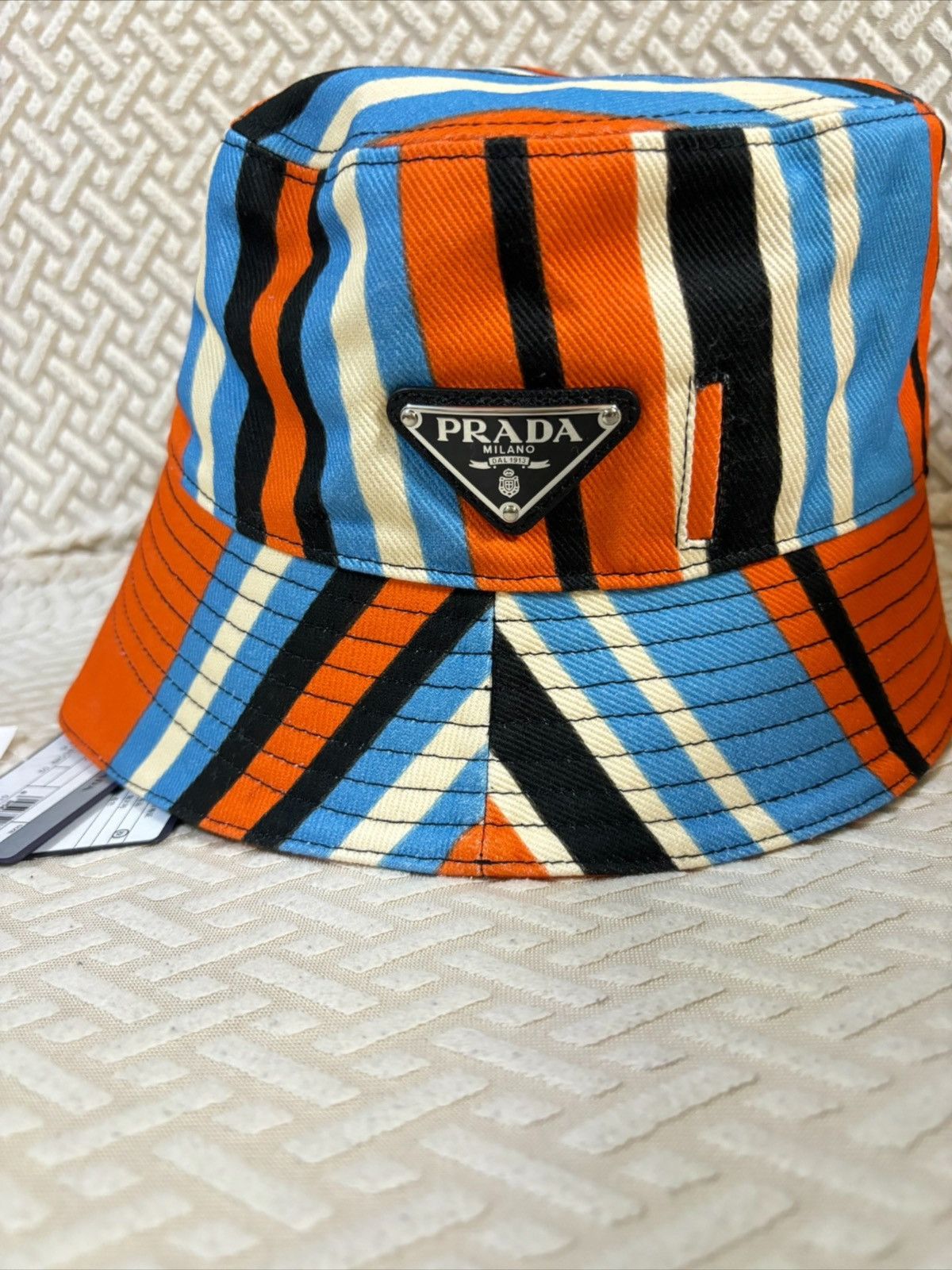 Prada Triangle Logo Striped Bucket Hat Size ONE SIZE - 1 Thumbnail