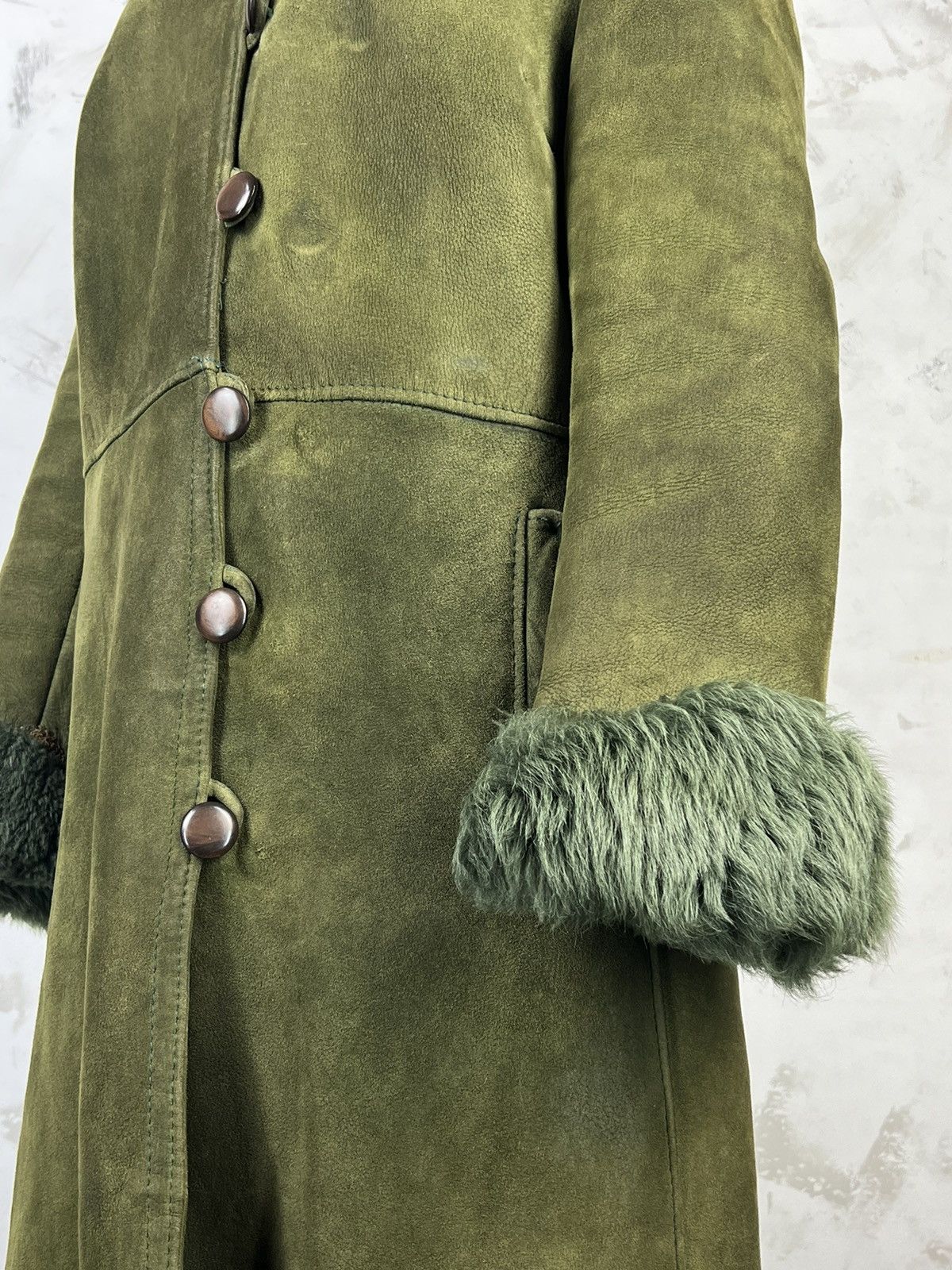 Vintage Vintage Green Suede Shearling Coat Long Jacket Size M - L Size L / US 10 / IT 46 - 9 Thumbnail