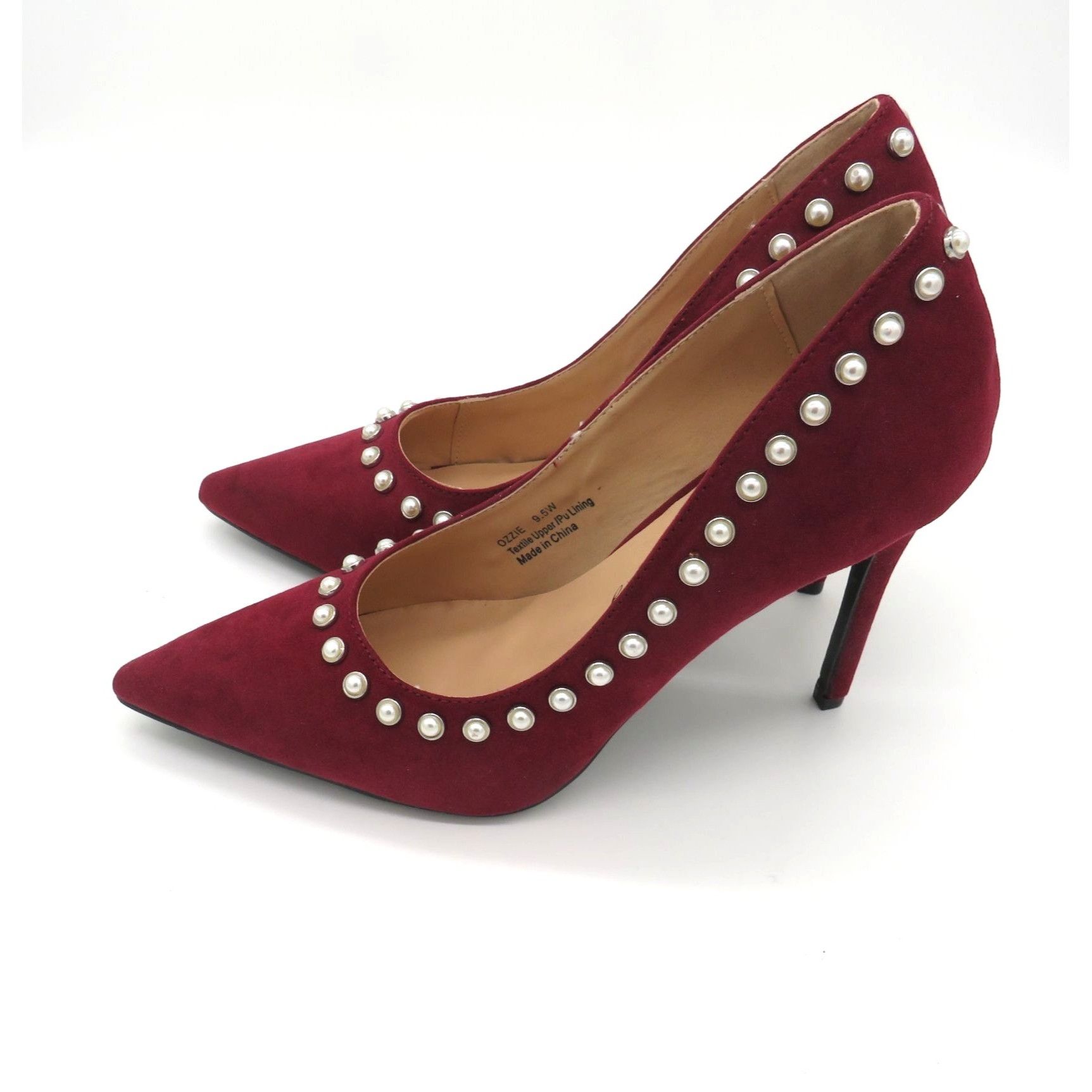 Other Penny Loves Kenny Burgundy Pearl-Studded Pointed Toe Heels Size US 9.5 / IT 39.5 - 3 Thumbnail