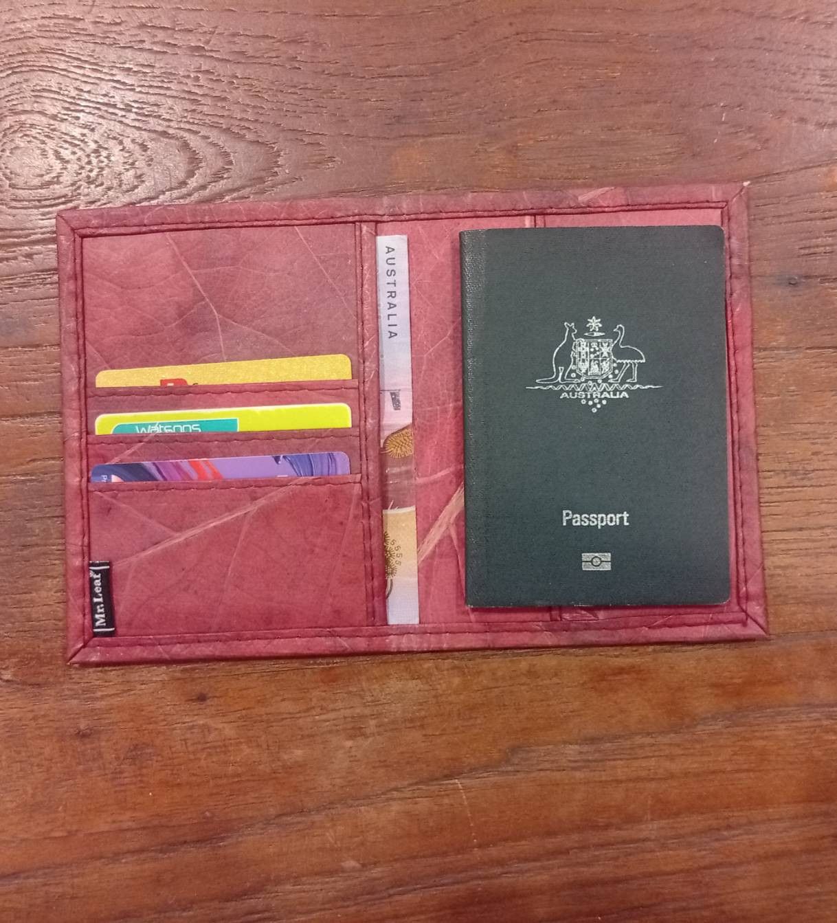 Other TRAVEL PASSPORT HOLDER TEAK WOOD LEAF VEGAN LEATHER Size ONE SIZE - 1 Thumbnail