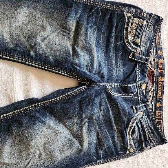 Rock Revival Rock Revival Embellished Straight Sz. 27 Blue Jeans Size 27" / US 4 / IT 40 - 3 Thumbnail