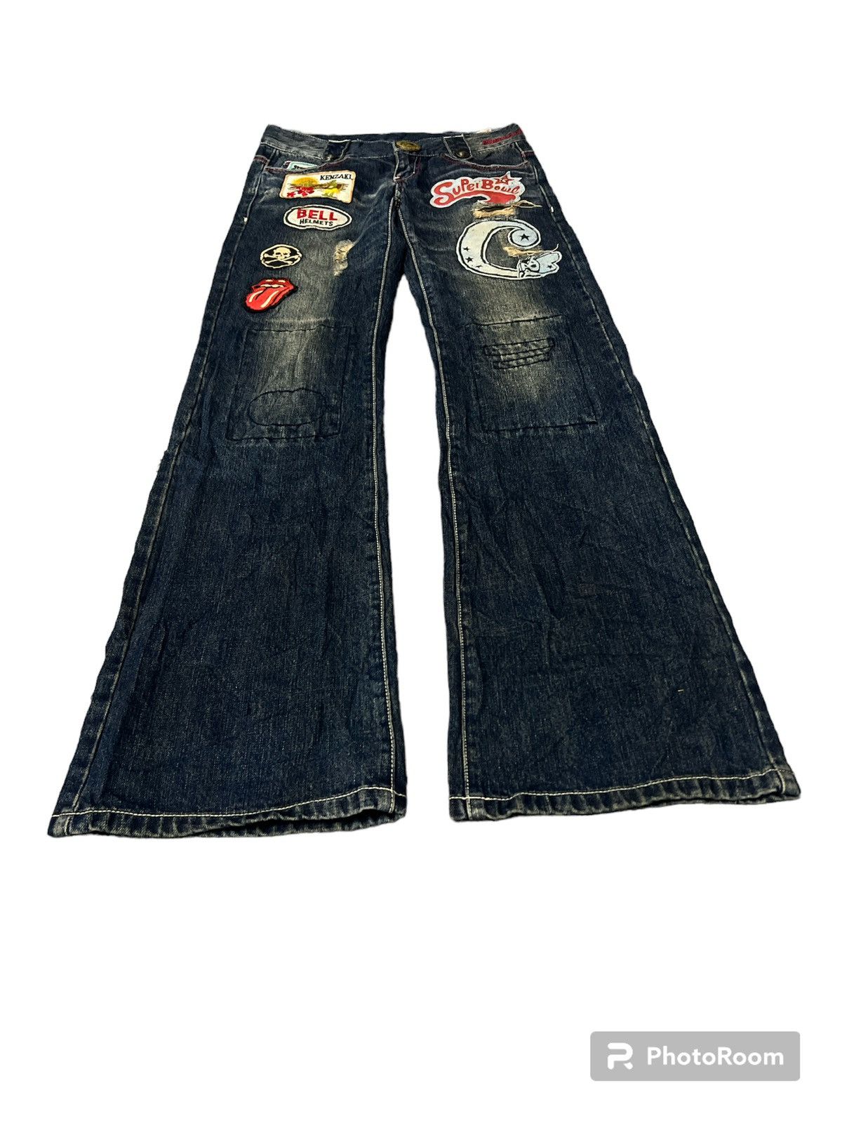 Japanese Brand FLARED💥UNKNOWN RIPPED PATCHES DISTRESSED DENIM PANT Size 28" / US 6 / IT 42 - 4 Thumbnail