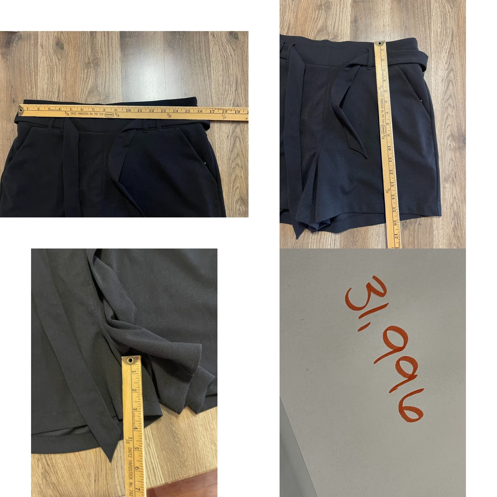 Vintage Maurices Shorts Women Large Black Tie Waist Pockets Paperbag Size 36" / US 14 / IT 50 - 8 Thumbnail