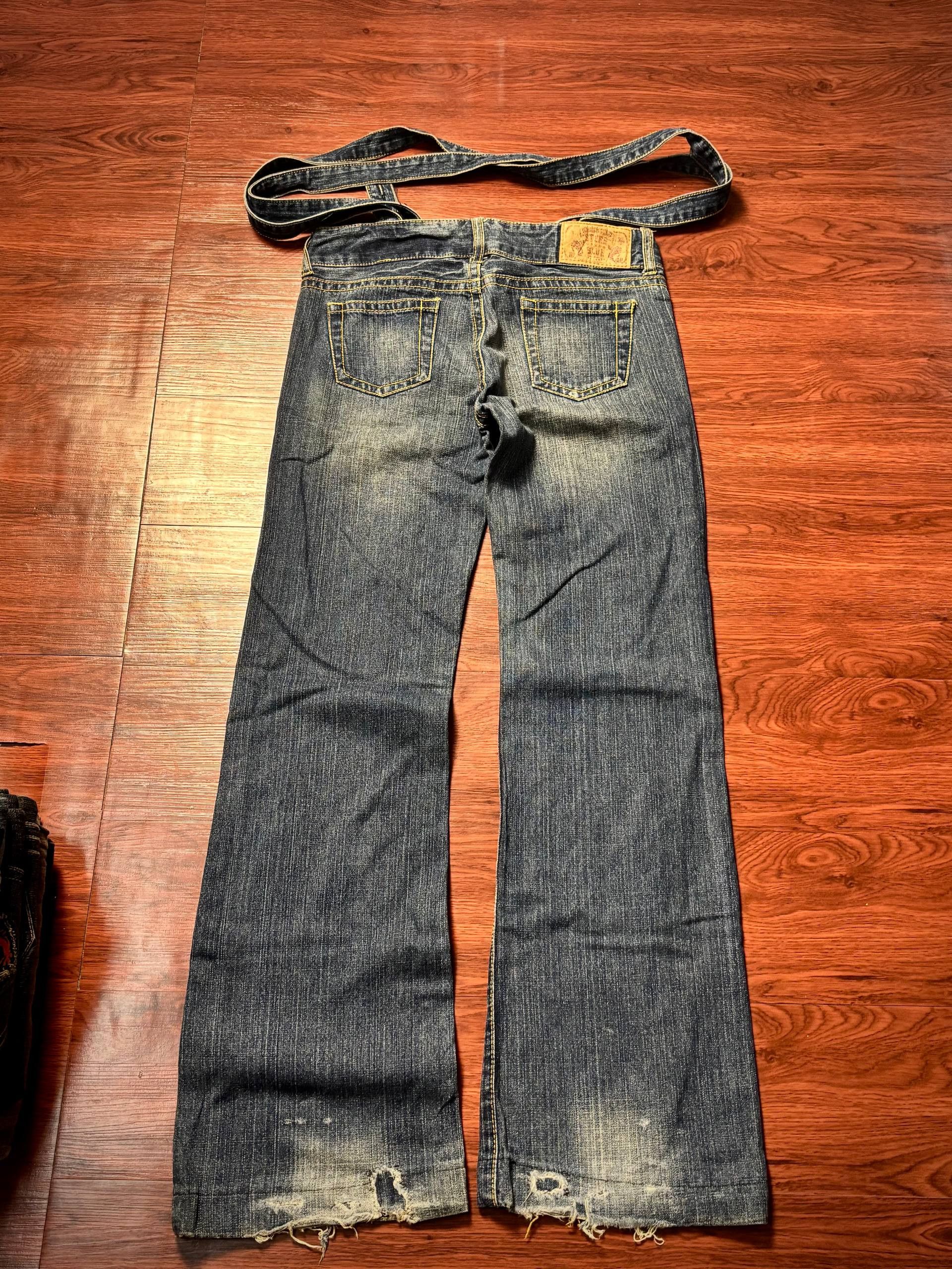 Le Grande Bleu (L.G.B.) Vintage 00s Steer Blue Designer Layered Waist Strap Pants Size 30" / US 8 / IT 44 - 2 Thumbnail