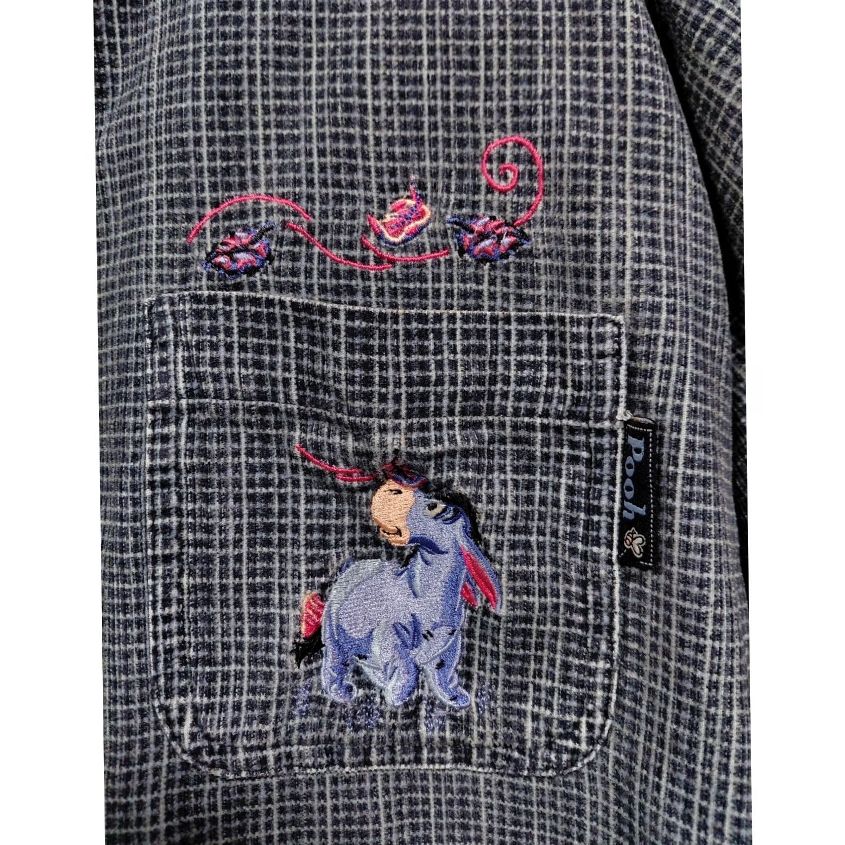 Disney Pooh Woman Disney Embroidered Shirt Blue 22W/24W Button-Up Striped Long Sleeve Cotton Eeyore Womens Shirt Size 3XL / US 20-22 - 3 Thumbnail