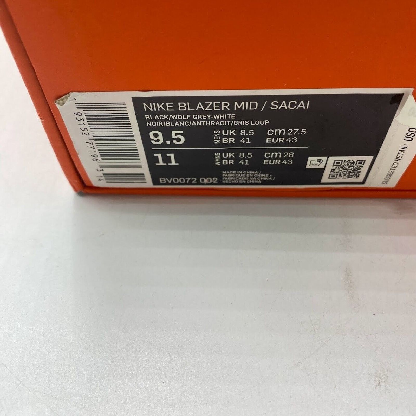 Nike NEW Nike Blazer Mid Sacai Black Grey Sneaker BV0072-002 Size US 9.5 / EU 42-43 - 9 Thumbnail
