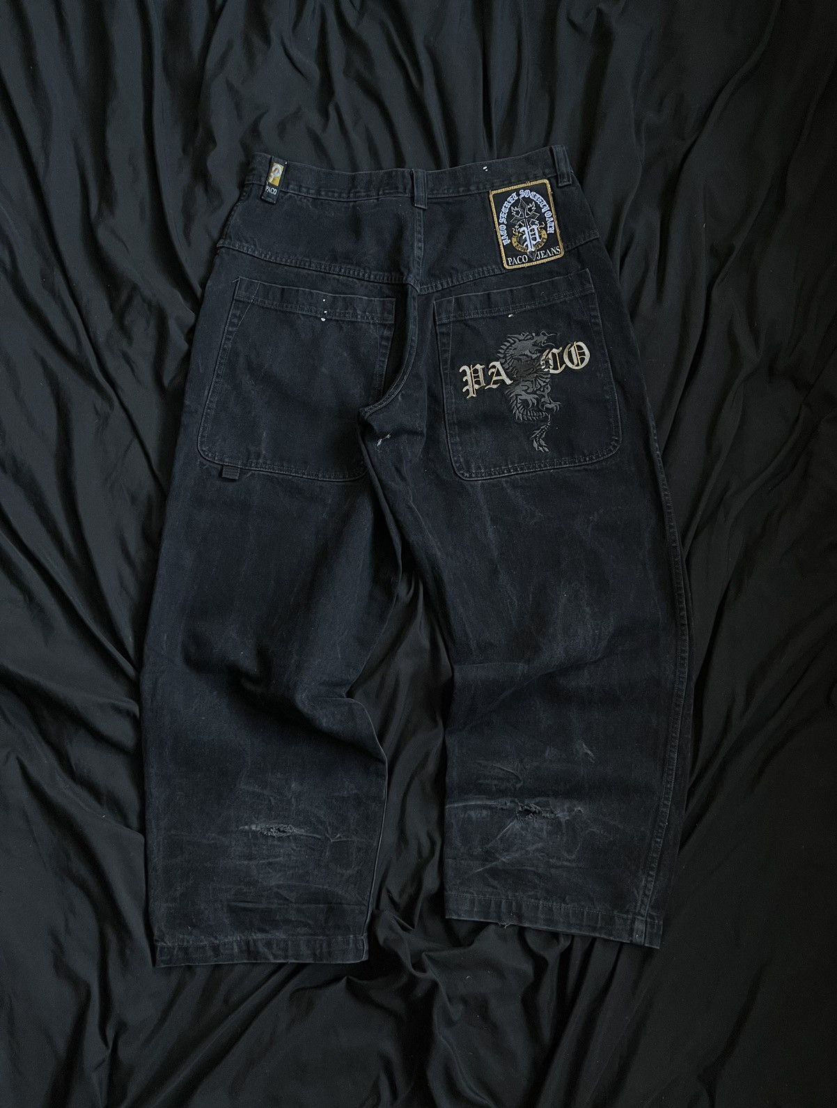 image of Vintage Paco Jeans Dragon Black Baggy Pants, Men's (Size 36)