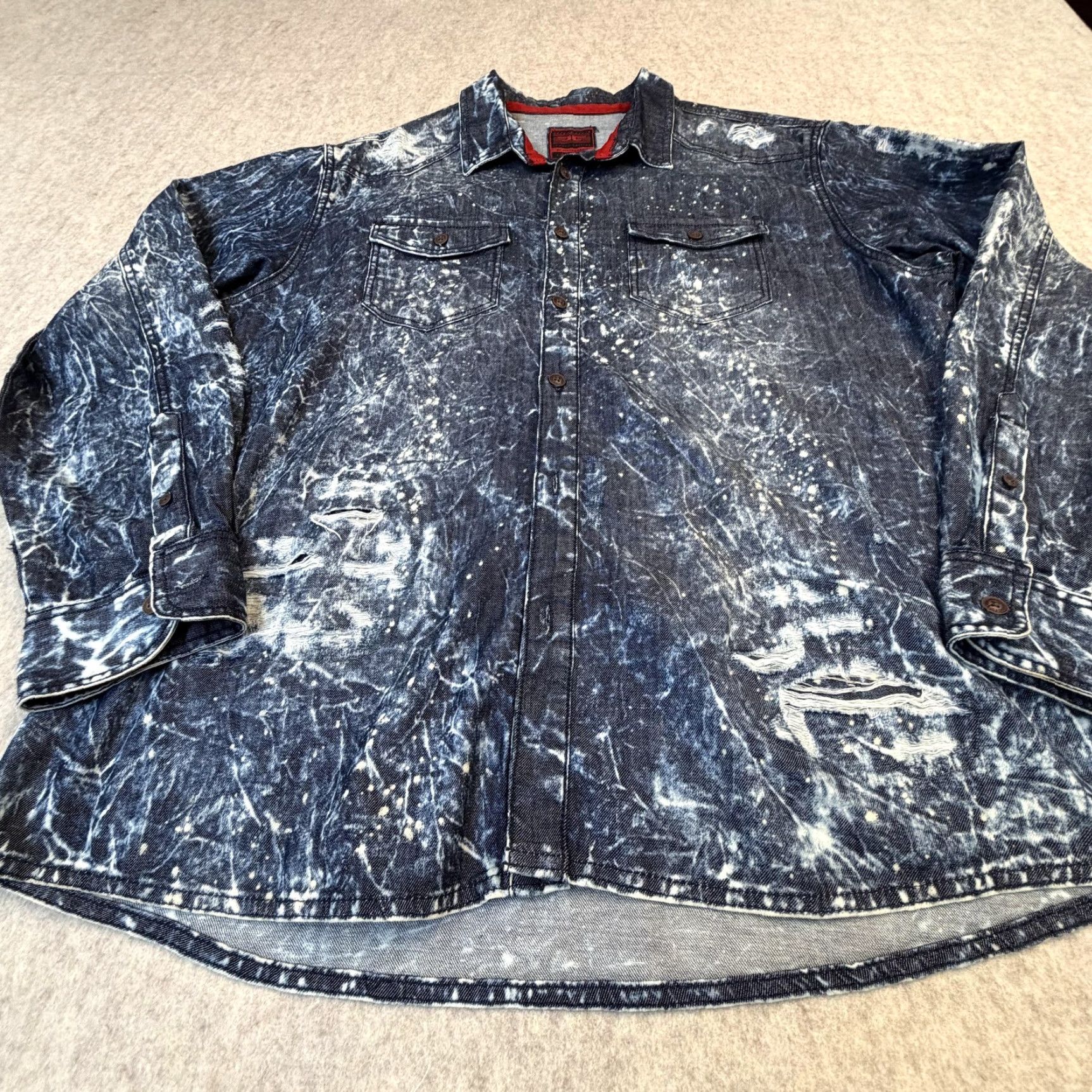 Jordan Craig VINTAGE Jordan Craig Denim Shirt Mens 2XL Blue Legacy Acid Wash Distressed Splatter Size US XXL / EU 58 / 5 - 5 Thumbnail