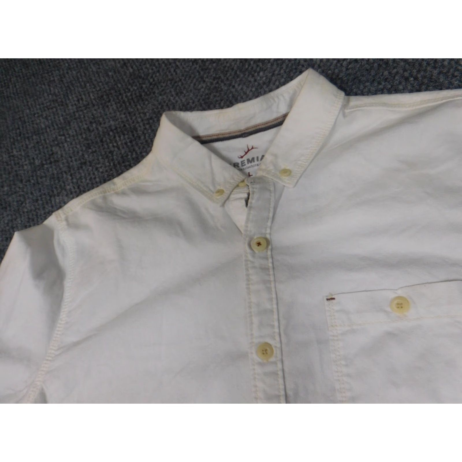 Vintage Jeremiah Shirt Button-Up White L Mens Collared Short Sleeve Casual Knit Cotton Slimming pockets Size US L / EU 52-54 / 3 - 6 Thumbnail