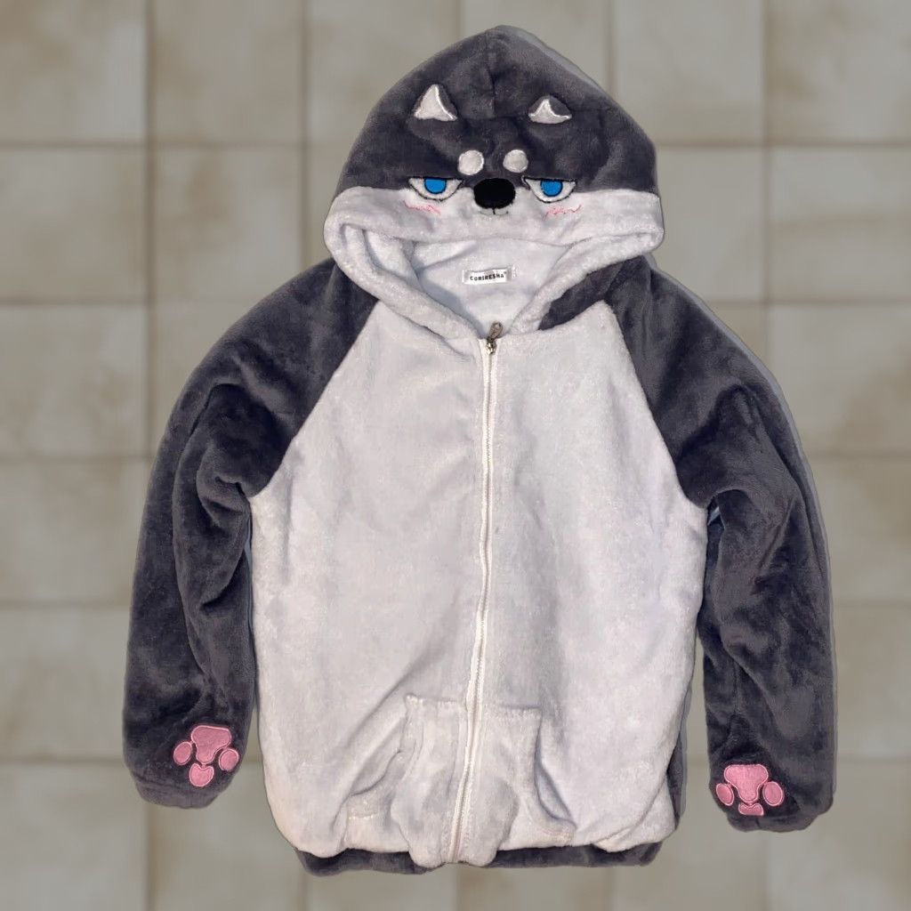 Vintage Coriresha Hoodie Dog Pattern Animal Print Gray Shiba Inu Womens M Hoodie Sweatshirt Long Sleeve Pullover Casual Fall Spring Size M / US 6-8 / IT 42-44 - 1 Thumbnail