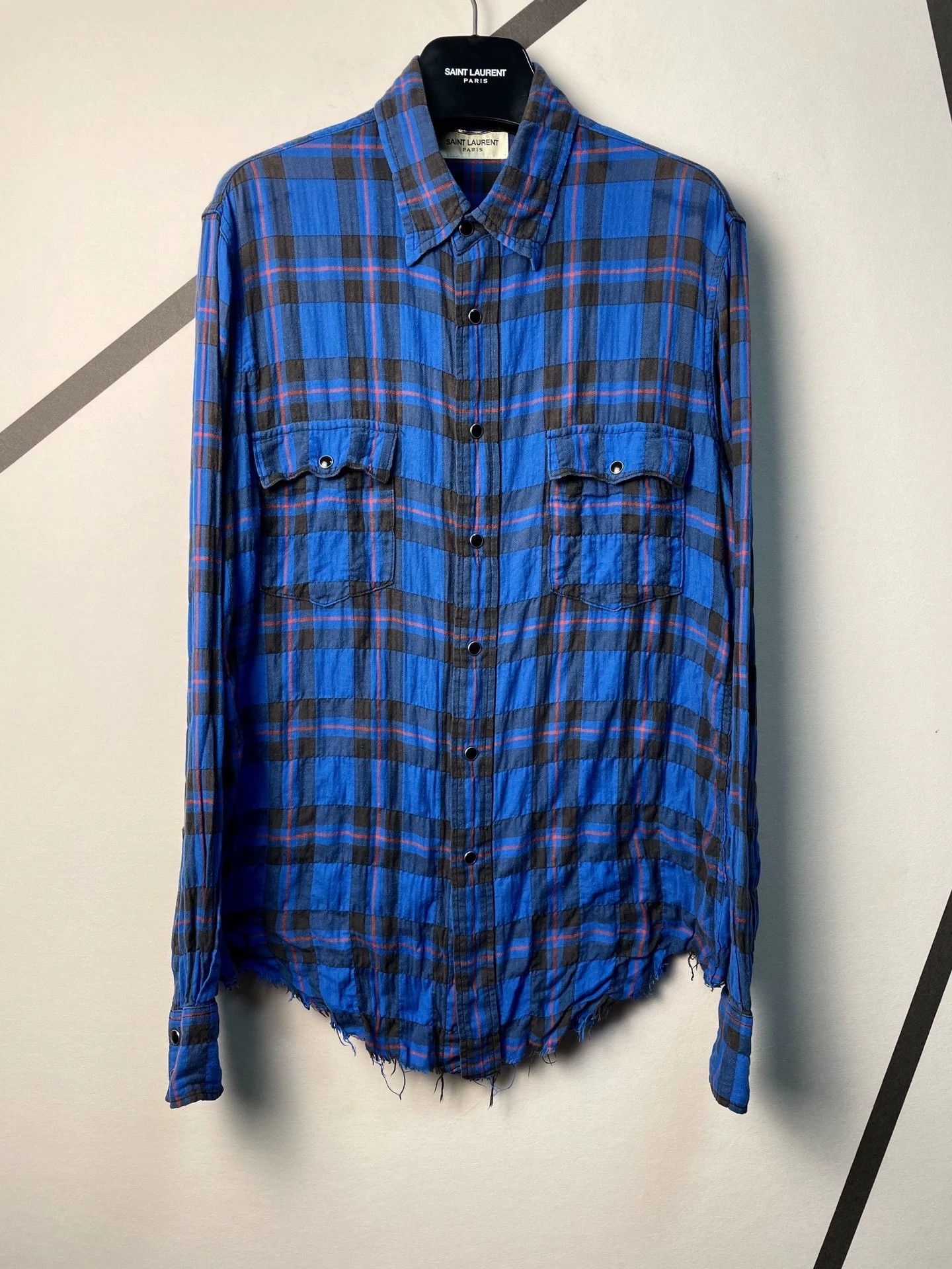 Saint Laurent Paris SLP runway style blue and purple plaid shirt Size US S / EU 44-46 / 1 - 1 Thumbnail