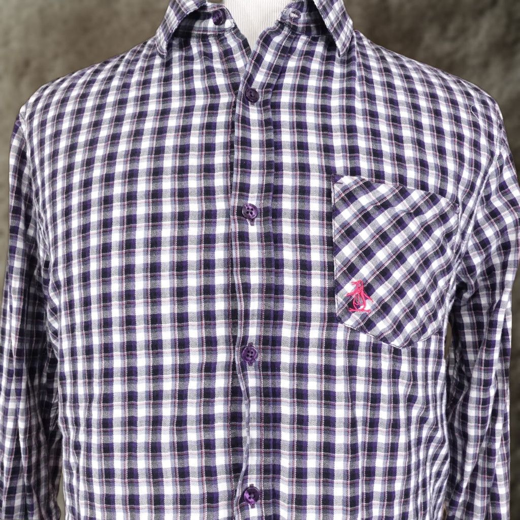 Vintage PENGUIN BY MUNSINGWEAR HERTIAGE SLIM FIT PURPLE PLAID BUTTON UP SHIRT MENS XL Size US XL / EU 56 / 4 - 1 Thumbnail