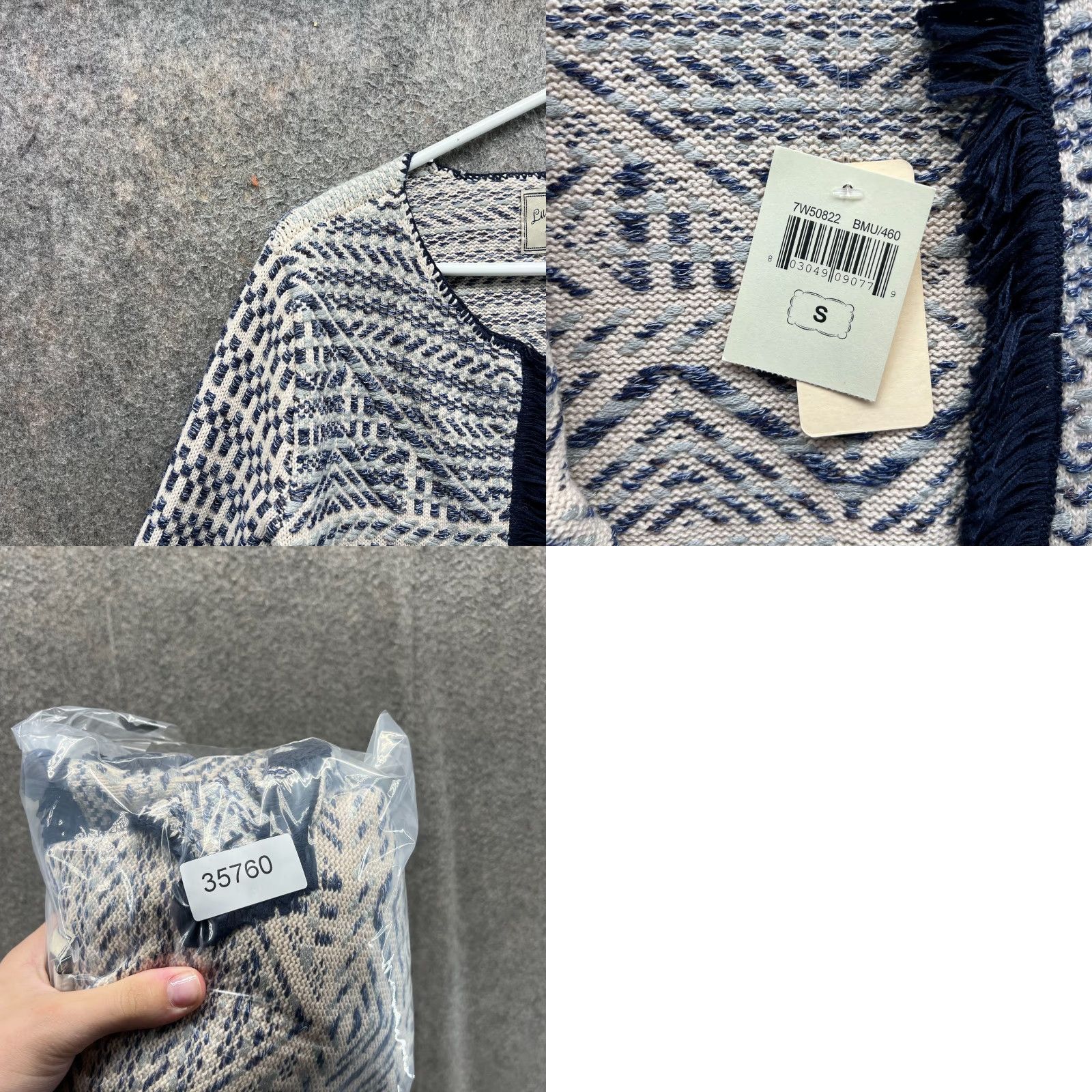 Lucky Brand Lucky Brand Cardigan Women Small Blue White Fringe Knit Boho Open Front Sweater Size S / US 4 / IT 40 - 8 Thumbnail