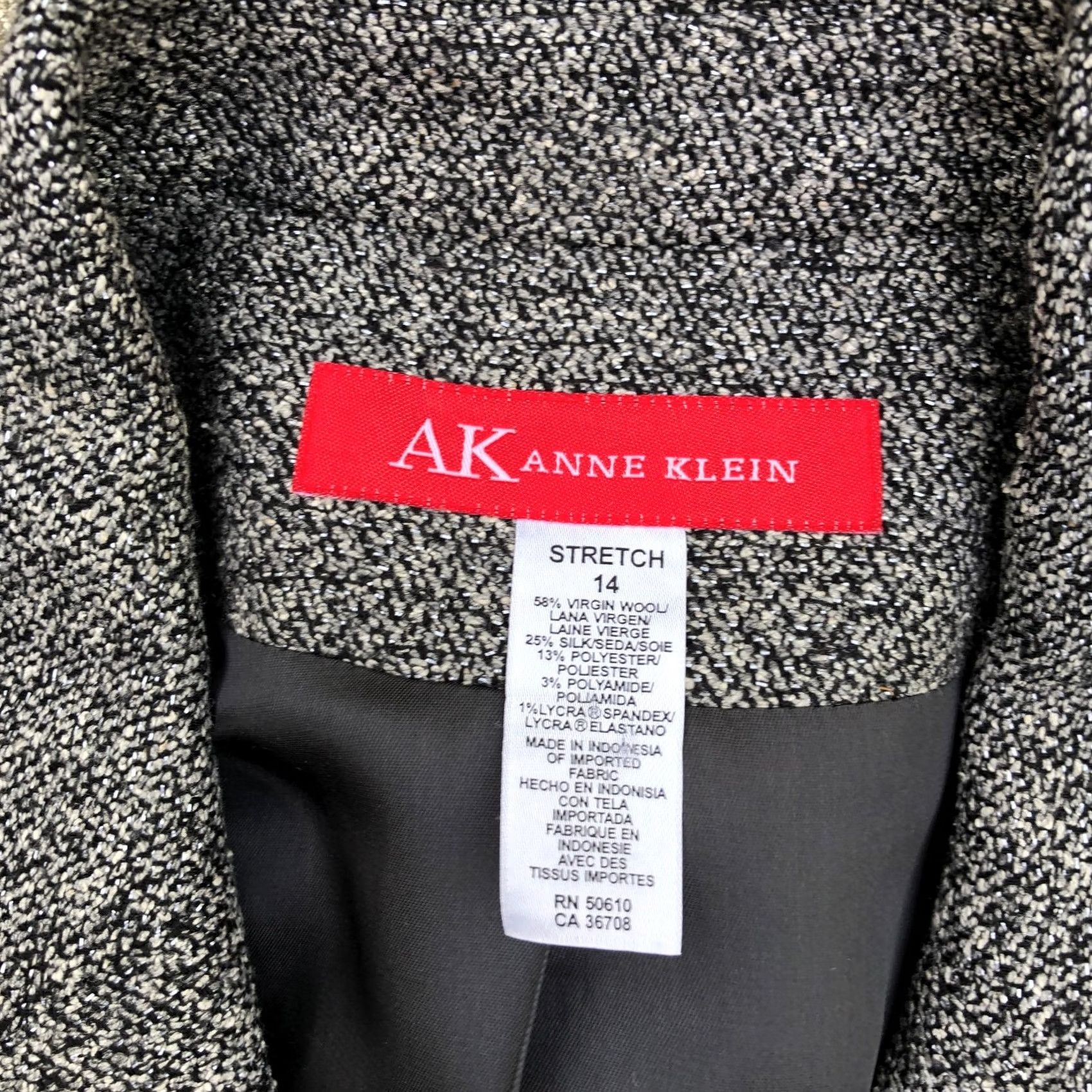 Anne Klein ANNE KLEIN AK Wool Silk Blazer Jacket Women's 14 Gray Stretch Long Sleeve Blazer 14 Womens Gray 90s Fashion? Size XL / US 12-14 / IT 48-50 - 4 Thumbnail