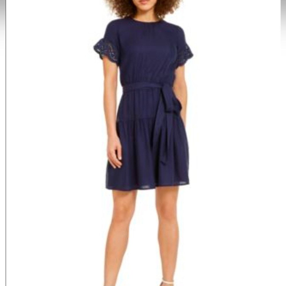 Michael Kors Michael Kors Navy Blue Tiered Eyelet Short Sleeve Dress XS Size XS / US 0-2 / IT 36-38 - 2 Thumbnail