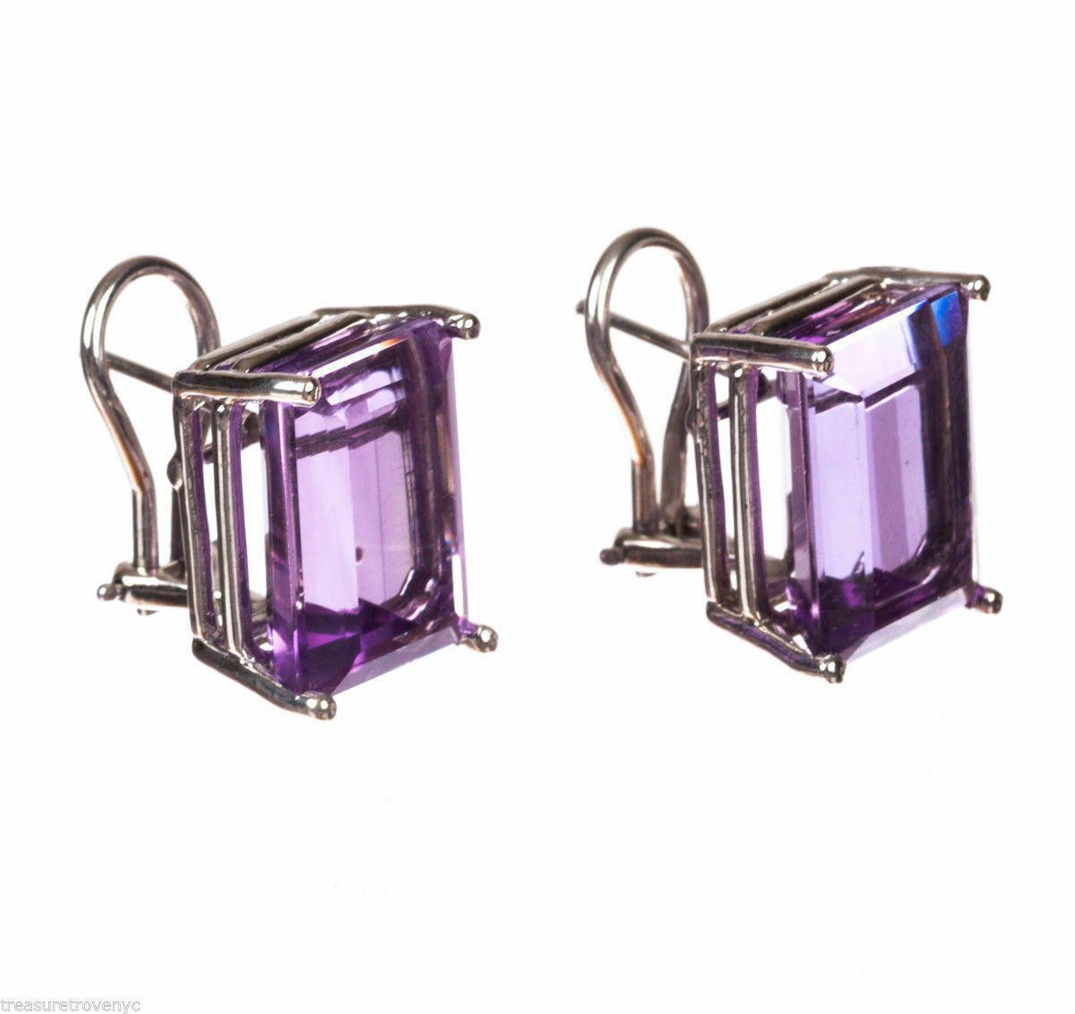 Designer 14 kt White Gold Emerald Cut Amethyst Earrings Alberto Juan Size ONE SIZE - 1 Thumbnail