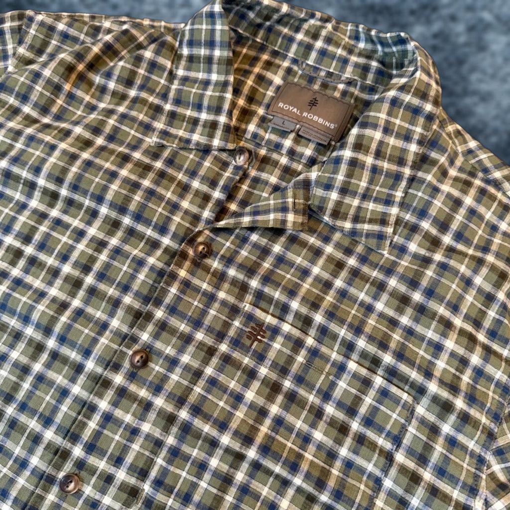Royal Robbins Royal Robbins Button-Up Shirt Mens L Green Blue Plaid Organic Short Sleeve Casual Travel Outdoor Bohemian Pocket Collared Size US L / EU 52-54 / 3 - 1 Thumbnail