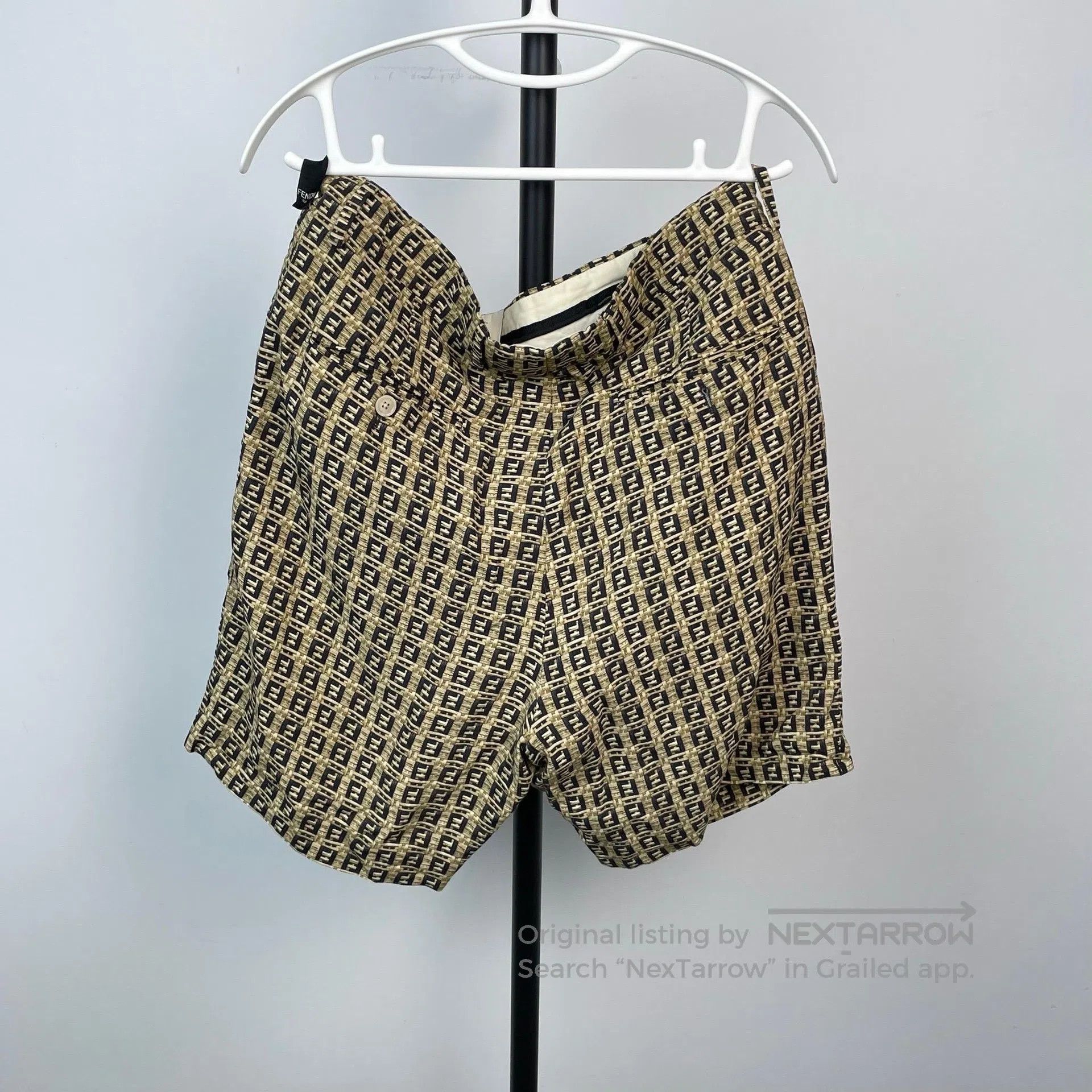 Fendi FENDI Beige and brown twill double F logo print short pant Size US 32 / EU 48 - 2 Thumbnail