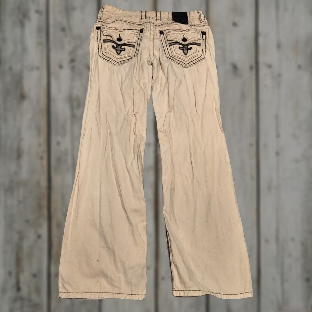 Vintage Rock Revival Jeans Khaki Straight SZ 31 30 Button Pkts Embroidered Mens Size US 31 - 1 Thumbnail