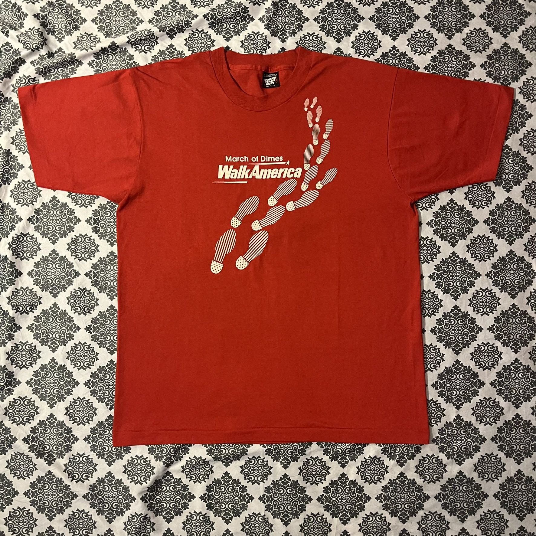 Vintage VTG 80s March of Dimes WalkAmerica Red Single Stitched Tee Size US XL / EU 56 / 4 - 2 Thumbnail
